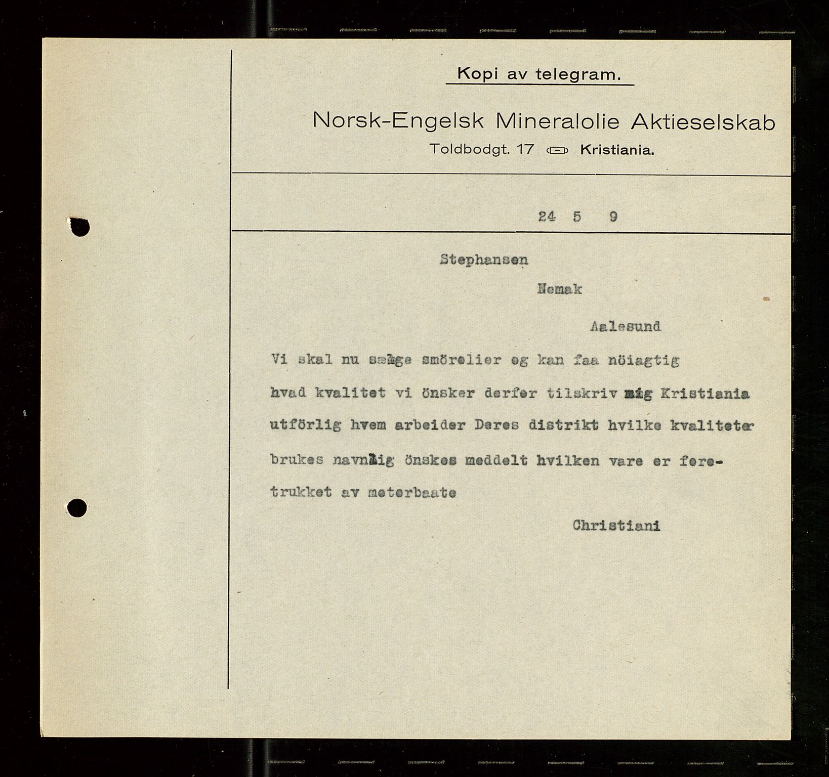 Pa 1521 - A/S Norske Shell, SAST/A-101915/E/Ea/Eaa/L0007: Sjefskorrespondanse, 1919, p. 559