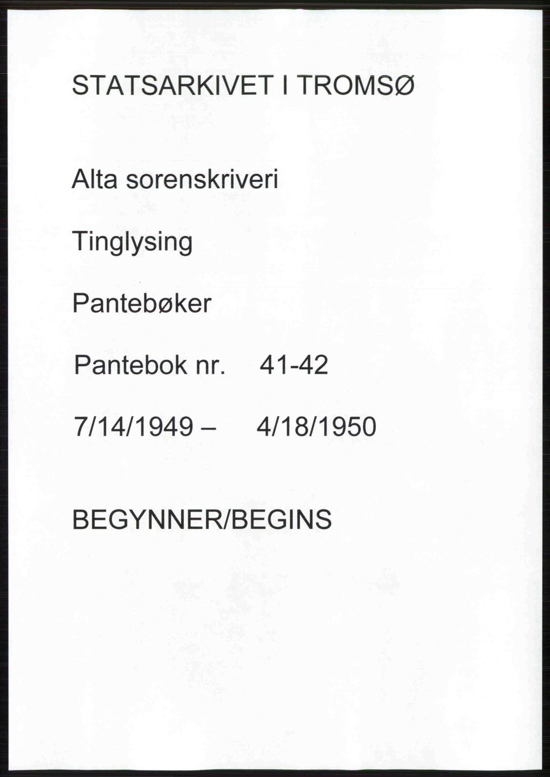 Alta fogderi/sorenskriveri, SATØ/SATØ-5/1/K/Kd/L0038pantebok: Mortgage book no. 41-42, 1949-1950