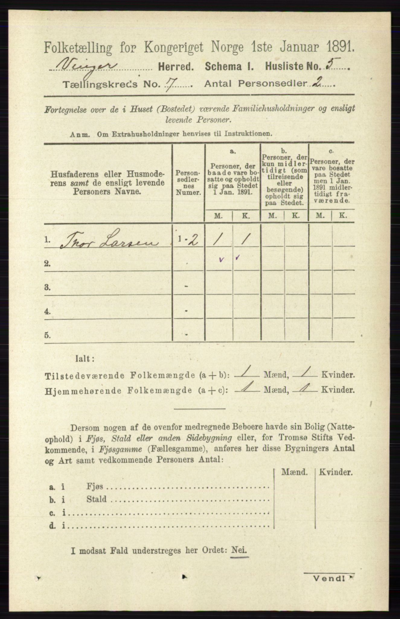 RA, 1891 census for 0421 Vinger, 1891, p. 3179