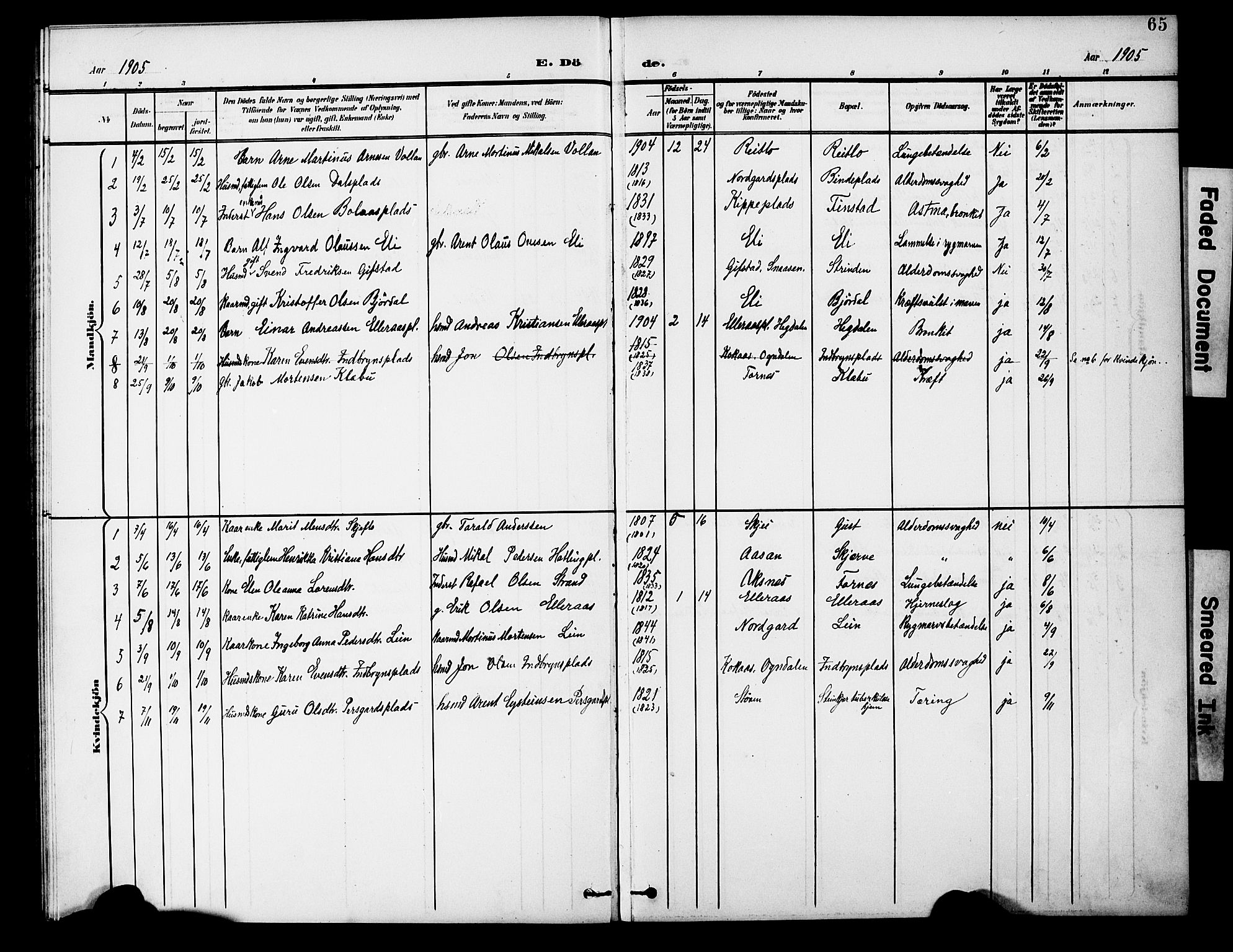 Ministerialprotokoller, klokkerbøker og fødselsregistre - Nord-Trøndelag, AV/SAT-A-1458/746/L0452: Parish register (official) no. 746A09, 1900-1908, p. 65