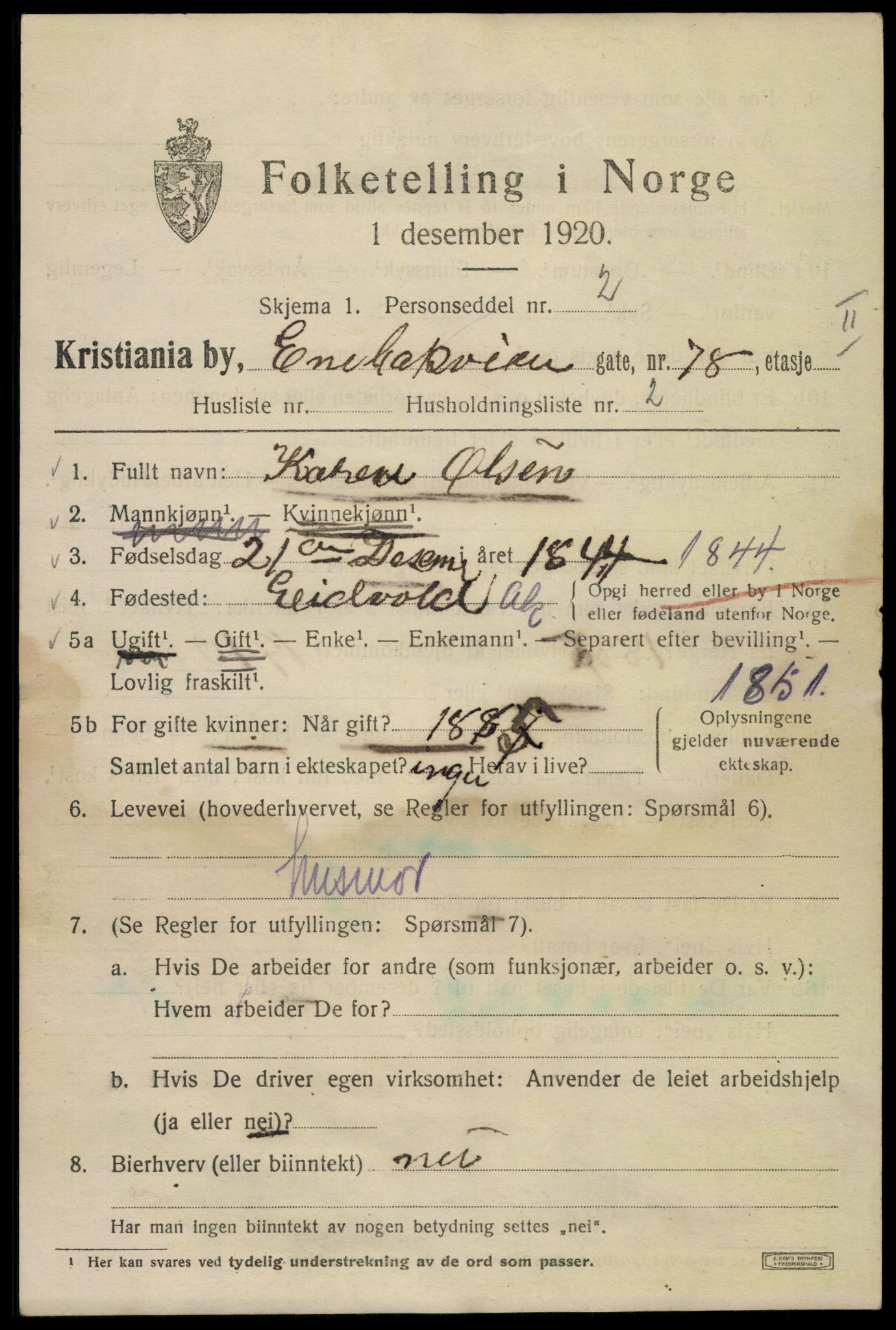 SAO, 1920 census for Kristiania, 1920, p. 217465