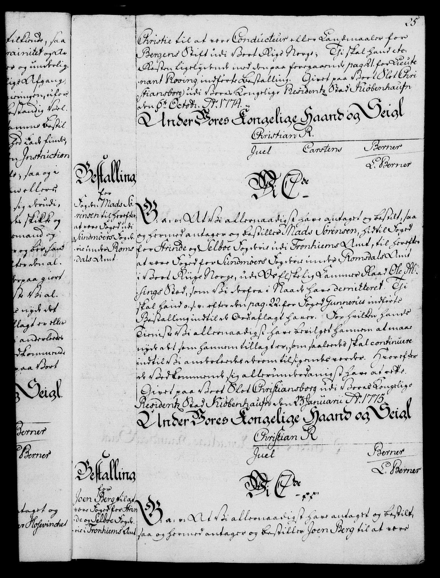 Rentekammeret, Kammerkanselliet, RA/EA-3111/G/Gg/Gge/L0006: Norsk bestallingsprotokoll med register (merket RK 53.30), 1773-1814, p. 25