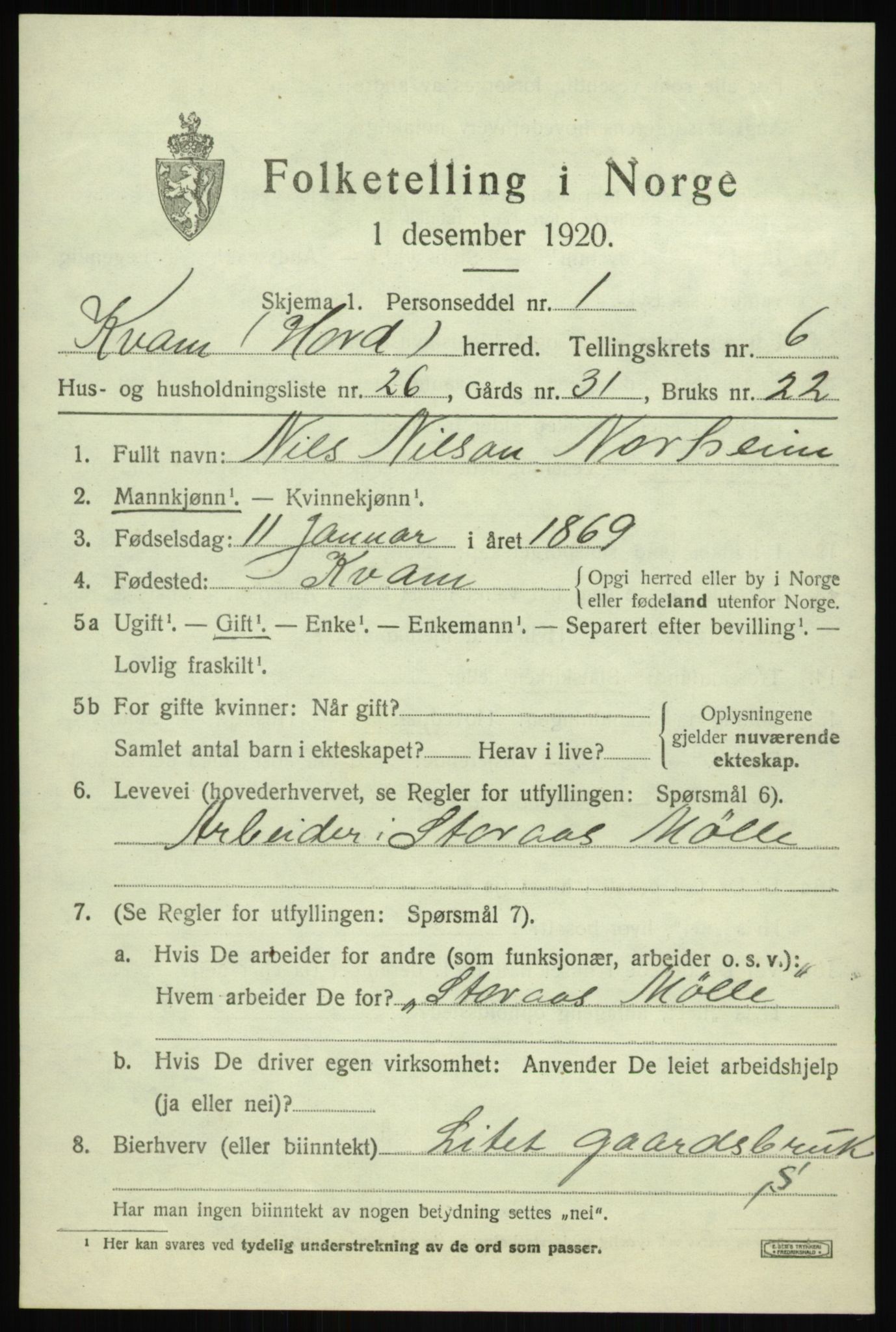 SAB, 1920 census for Kvam, 1920, p. 4659