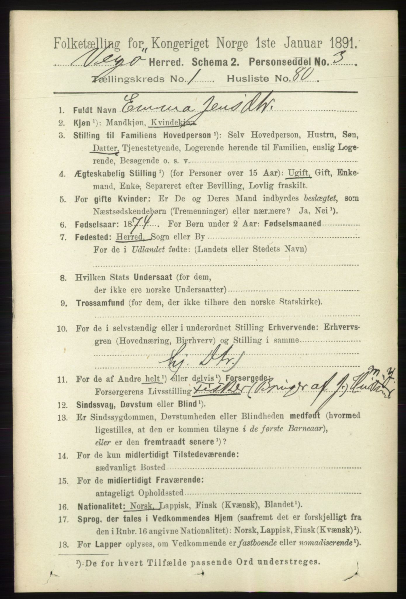 RA, 1891 census for 1815 Vega, 1891, p. 551