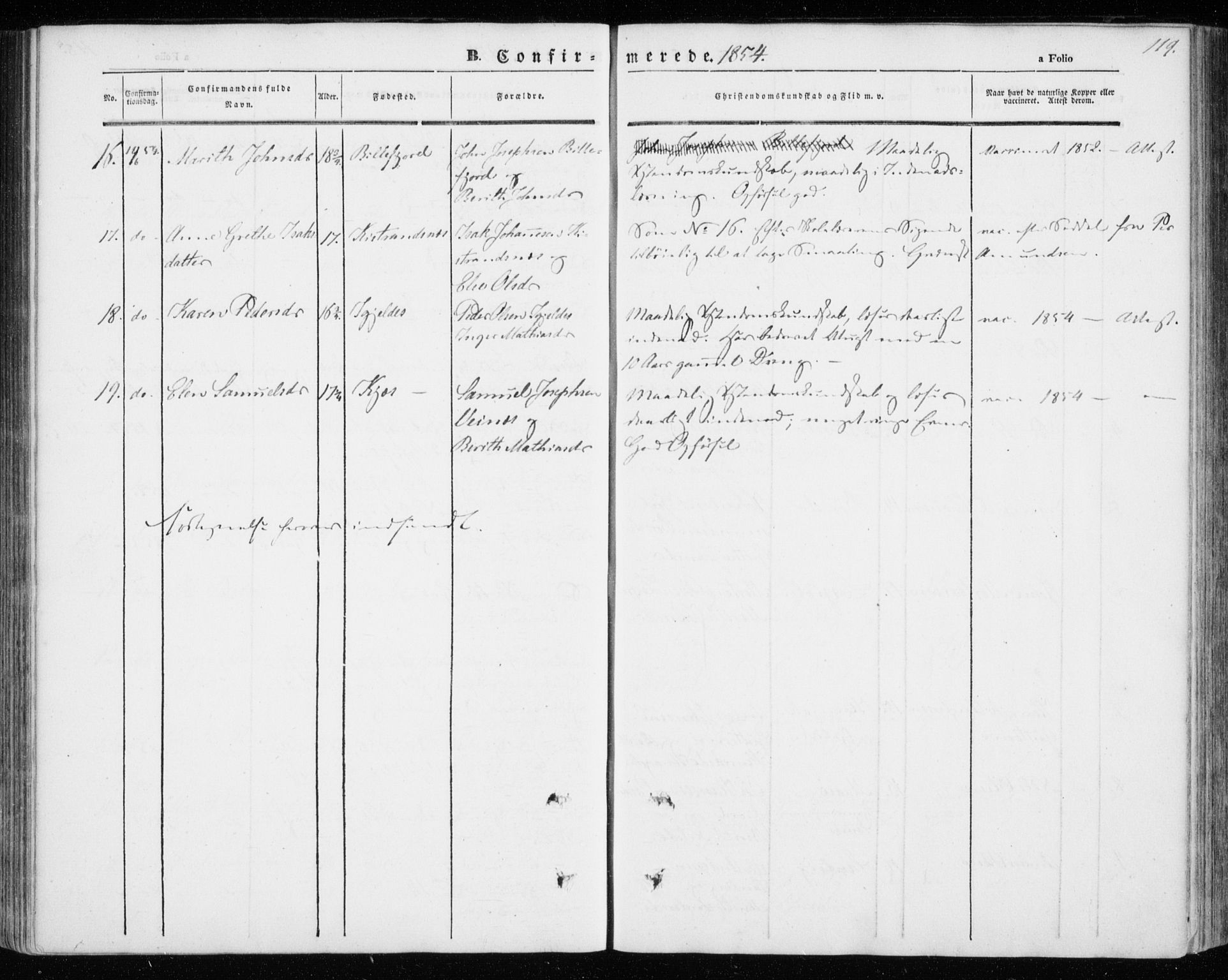 Kistrand/Porsanger sokneprestembete, SATØ/S-1351/H/Ha/L0004.kirke: Parish register (official) no. 4, 1843-1860, p. 119