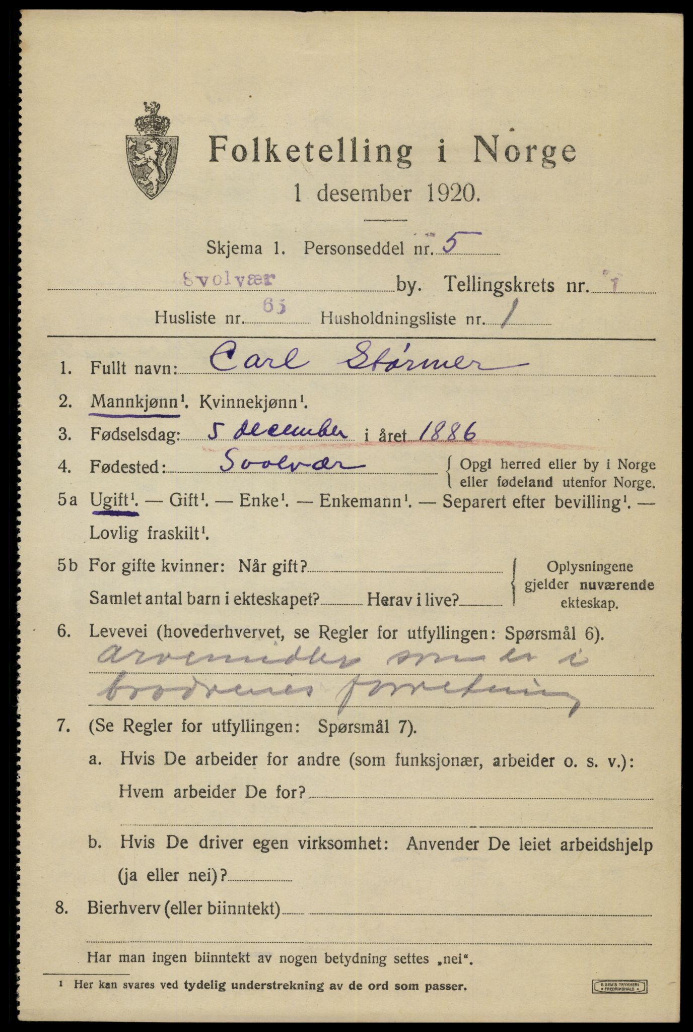 SAT, 1920 census for Svolvær, 1920, p. 2560