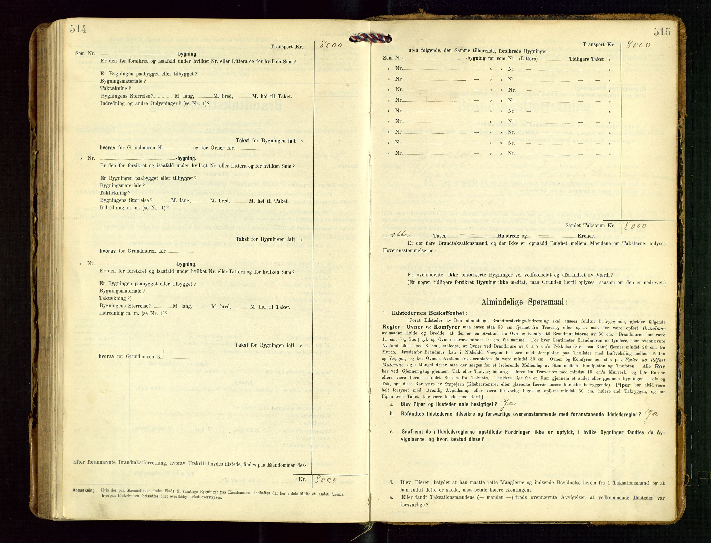 Torvestad lensmannskontor, SAST/A-100307/1/Gob/L0004: "Brandtaxationsprotokol for Torvestad Lensmannsdistrikt", 1909-1923, p. 514-515