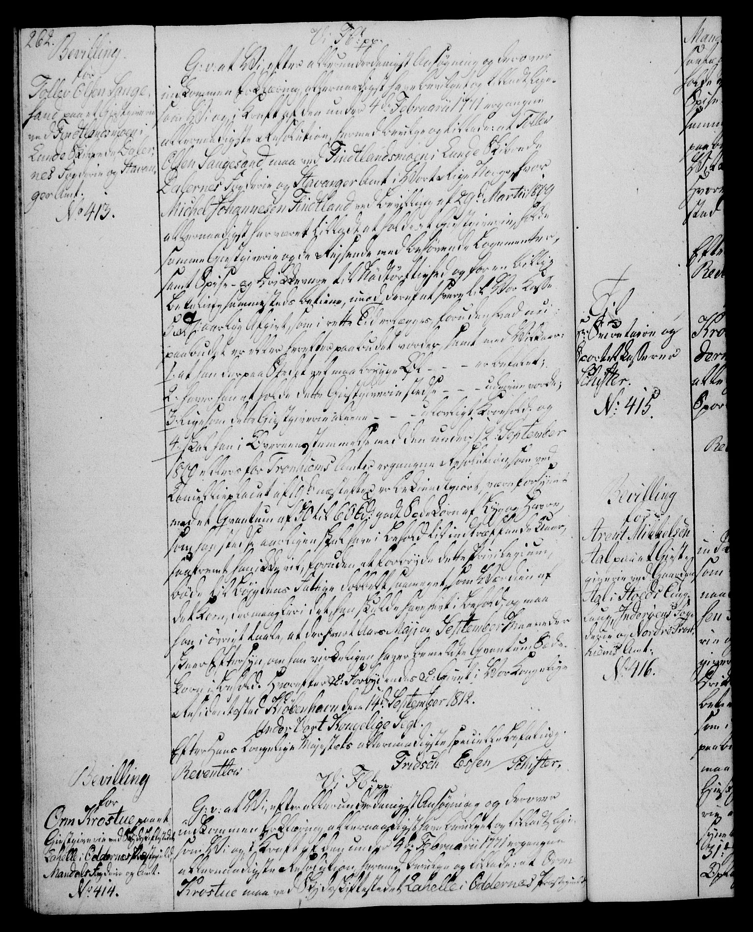 Rentekammeret, Kammerkanselliet, AV/RA-EA-3111/G/Gg/Gga/L0020: Norsk ekspedisjonsprotokoll med register (merket RK 53.20), 1811-1814, p. 262