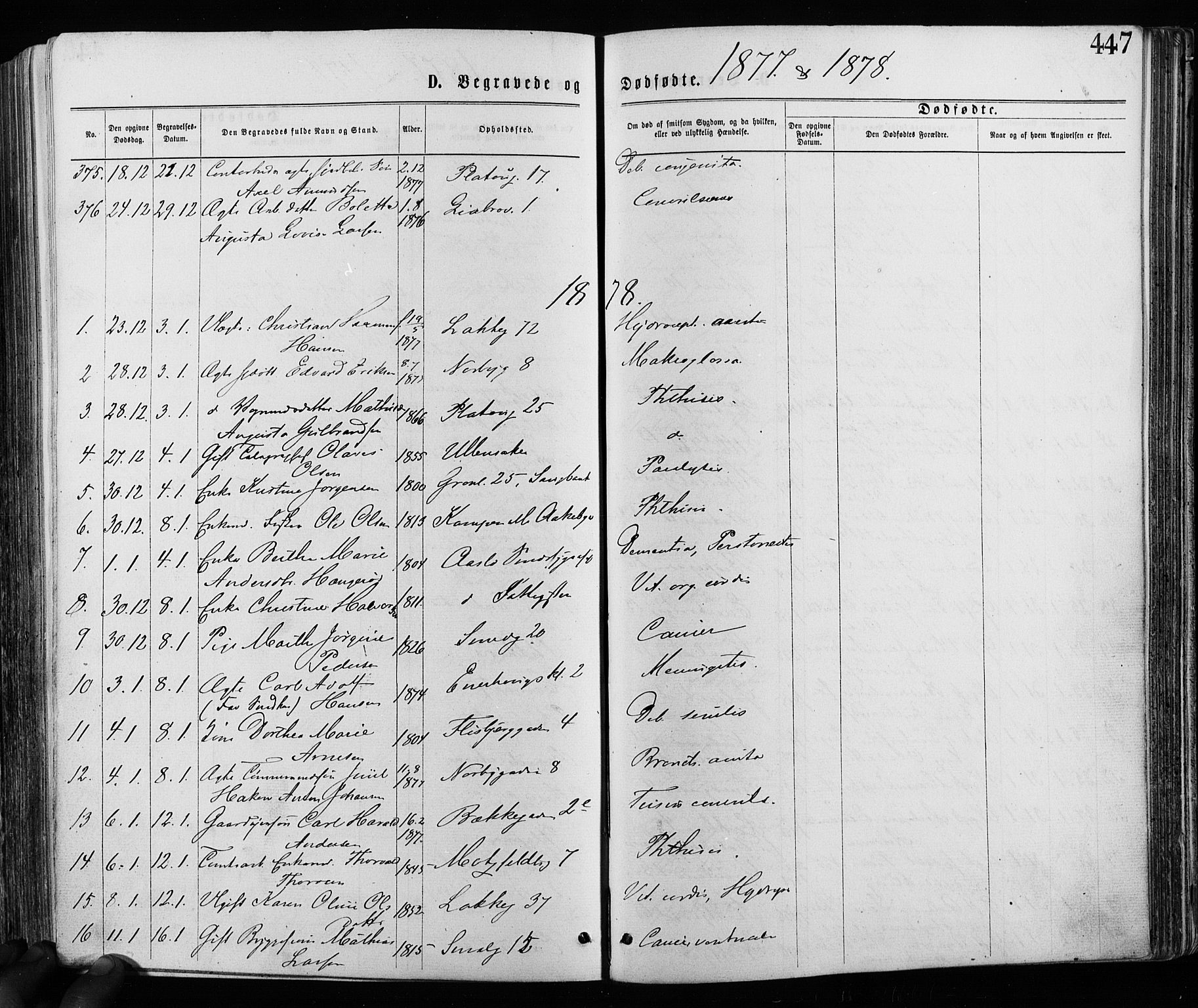 Grønland prestekontor Kirkebøker, SAO/A-10848/F/Fa/L0005: Parish register (official) no. 5, 1869-1880, p. 447