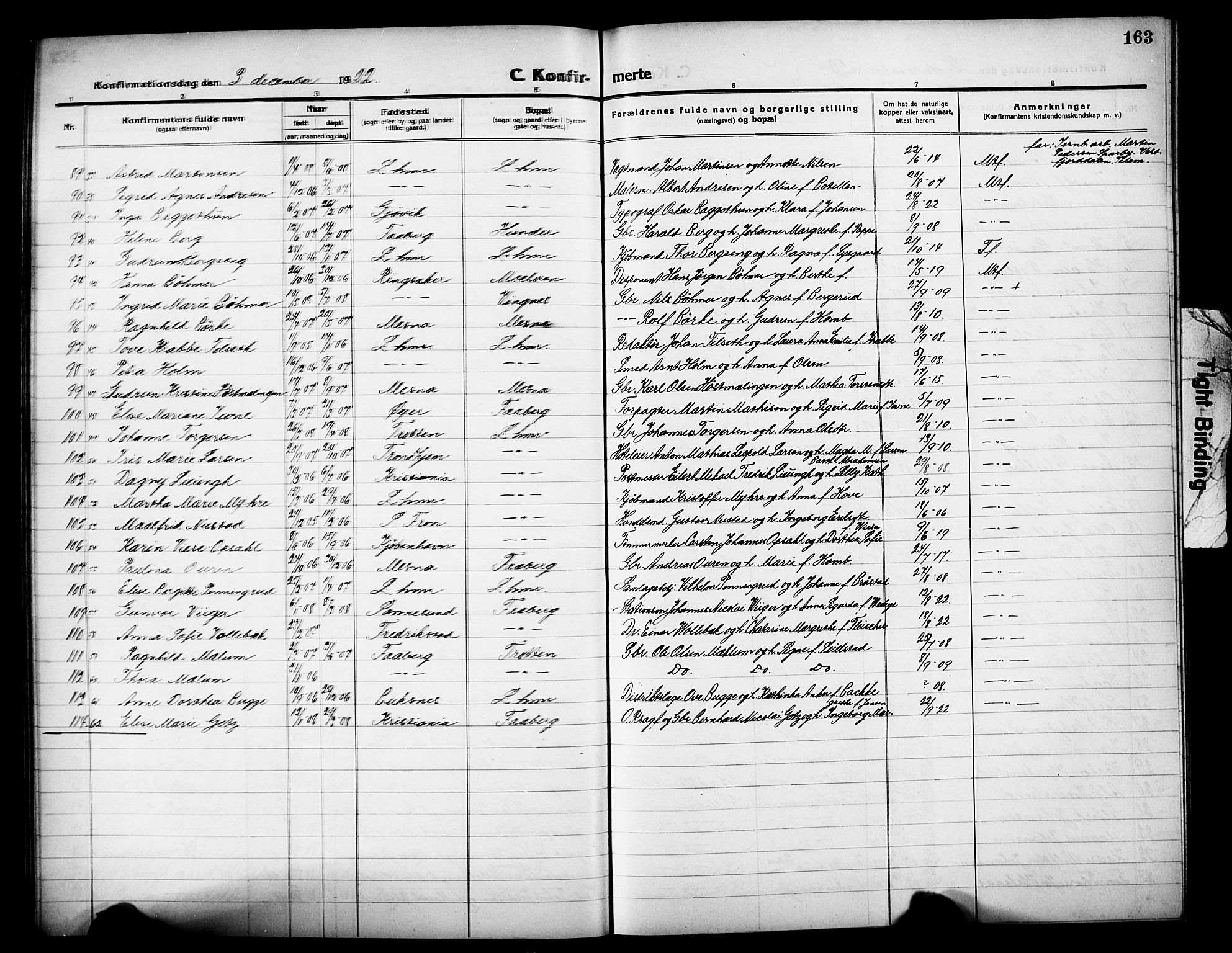 Lillehammer prestekontor, SAH/PREST-088/H/Ha/Hab/L0002: Parish register (copy) no. 2, 1913-1929, p. 163