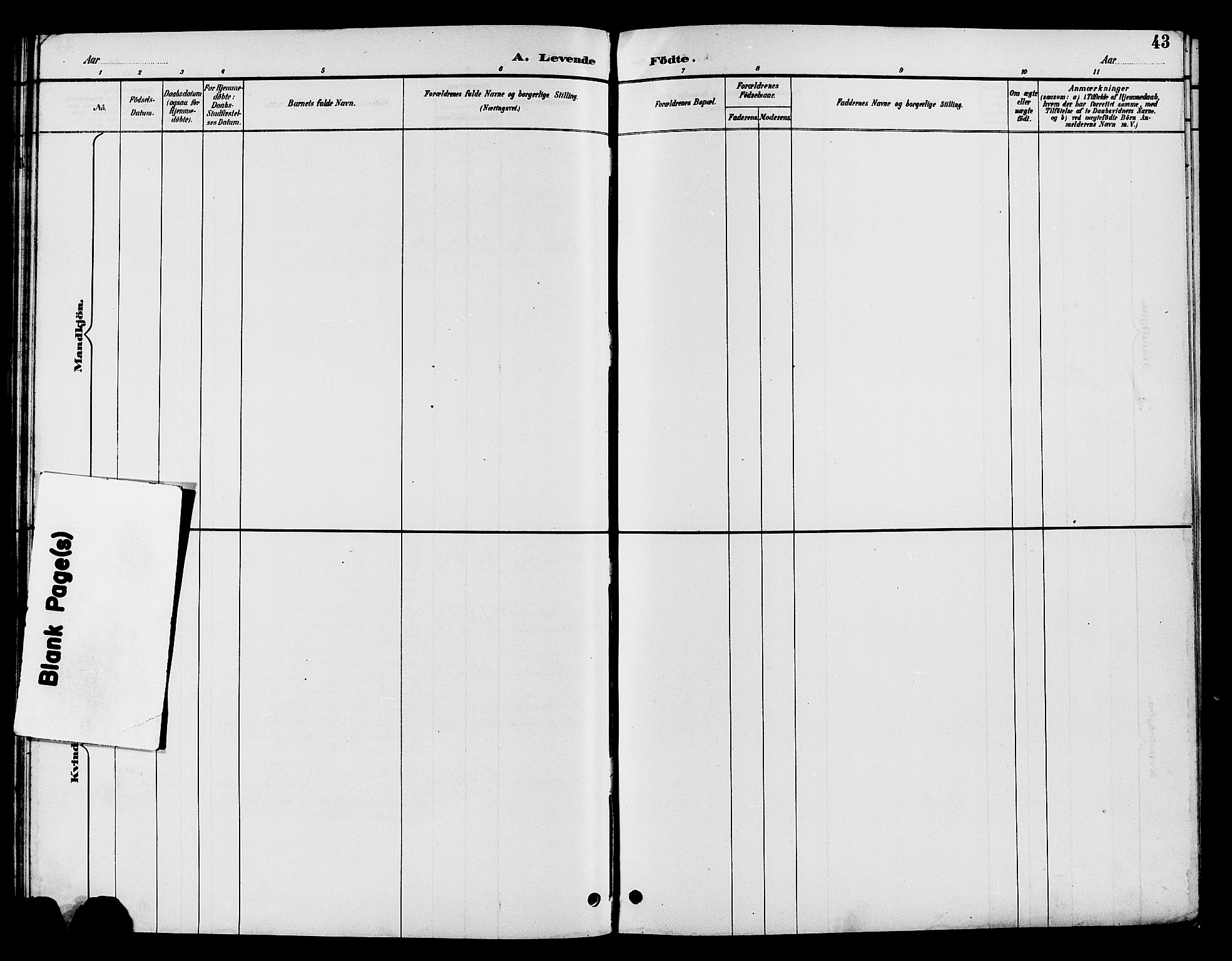 Nord-Aurdal prestekontor, SAH/PREST-132/H/Ha/Hab/L0010: Parish register (copy) no. 10, 1892-1907, p. 43