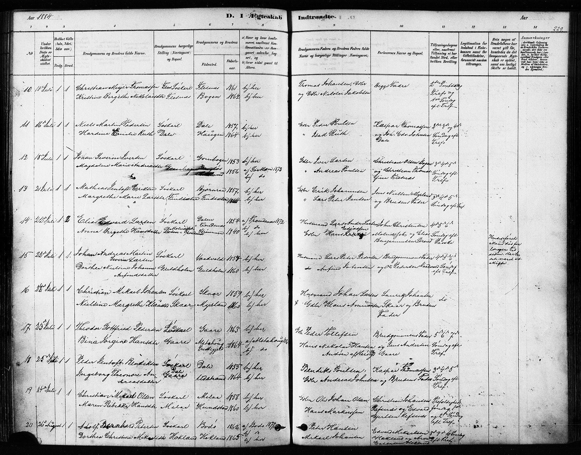 Kvæfjord sokneprestkontor, AV/SATØ-S-1323/G/Ga/Gaa/L0005kirke: Parish register (official) no. 5, 1878-1894, p. 229
