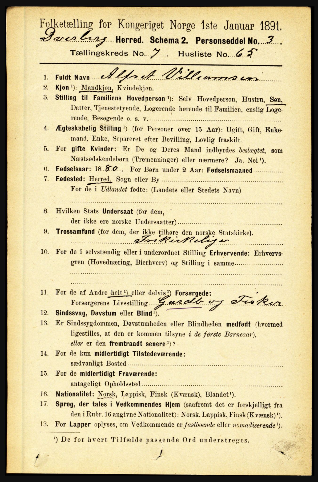 RA, 1891 census for 1872 Dverberg, 1891, p. 3039