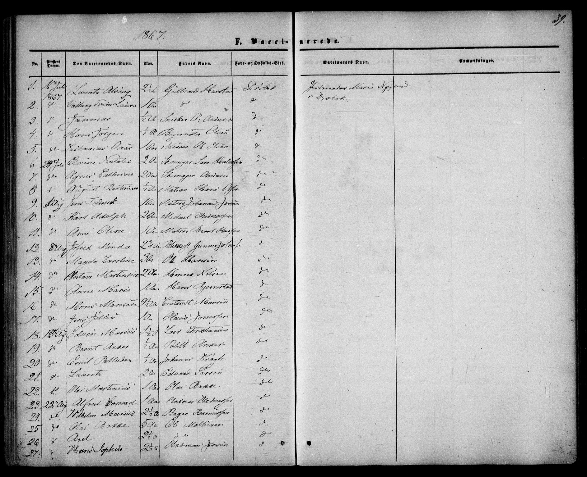 Drøbak prestekontor Kirkebøker, SAO/A-10142a/F/Fa/L0002: Parish register (official) no. I 2, 1858-1870, p. 39