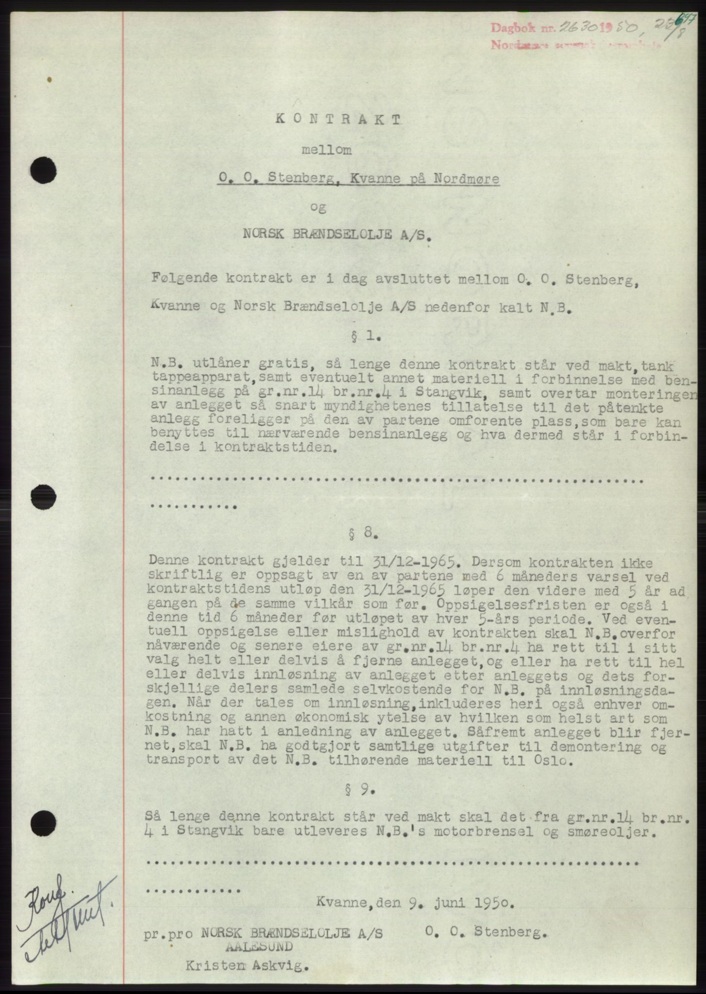 Nordmøre sorenskriveri, AV/SAT-A-4132/1/2/2Ca: Mortgage book no. B105, 1950-1950, Diary no: : 2630/1950