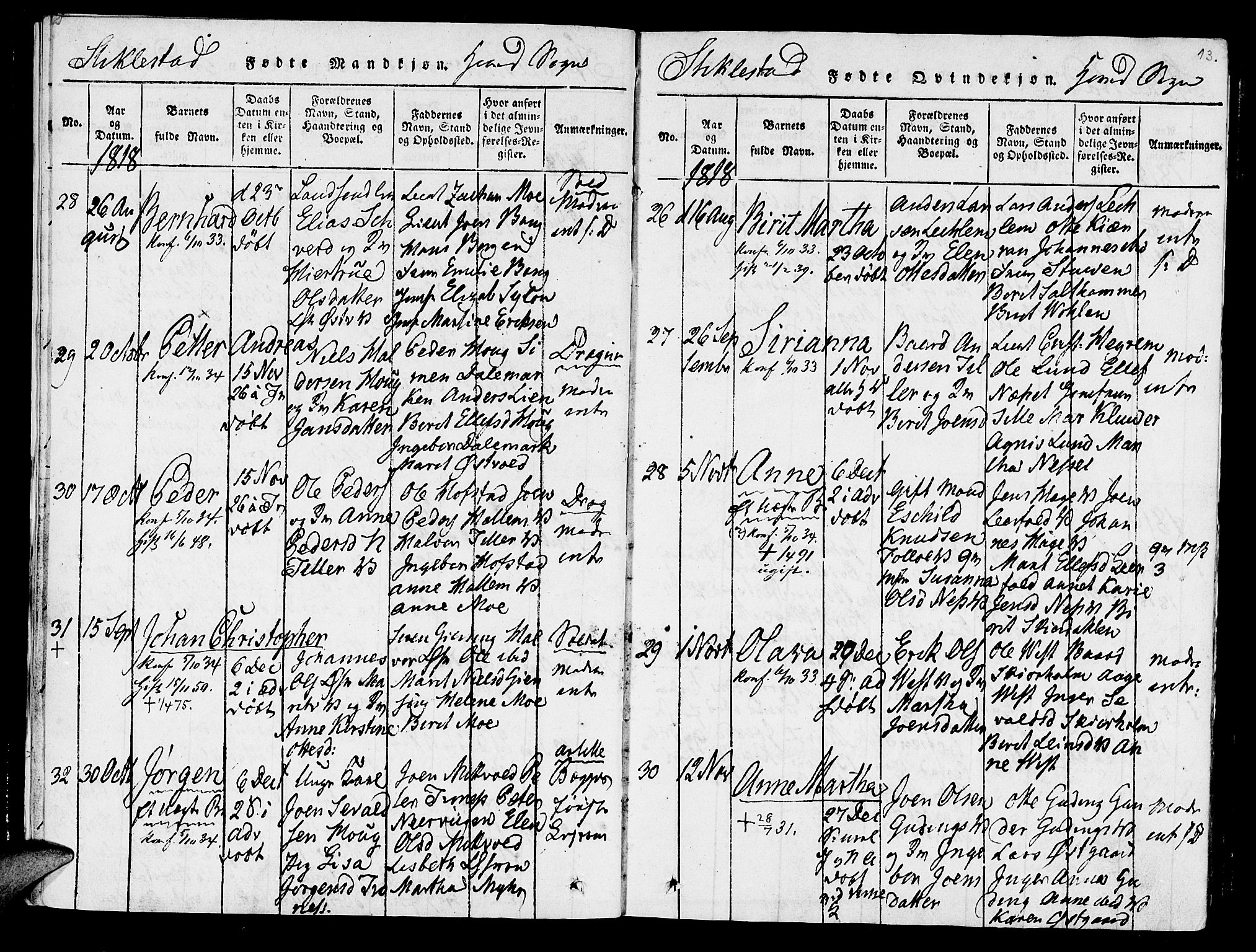 Ministerialprotokoller, klokkerbøker og fødselsregistre - Nord-Trøndelag, SAT/A-1458/723/L0234: Parish register (official) no. 723A05 /1, 1816-1840, p. 13