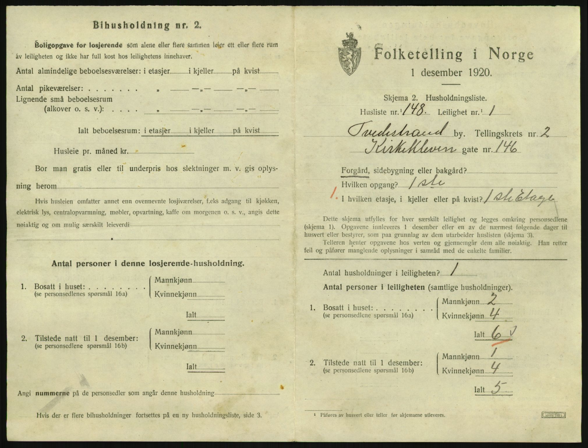 SAK, 1920 census for Tvedestrand, 1920, p. 1319