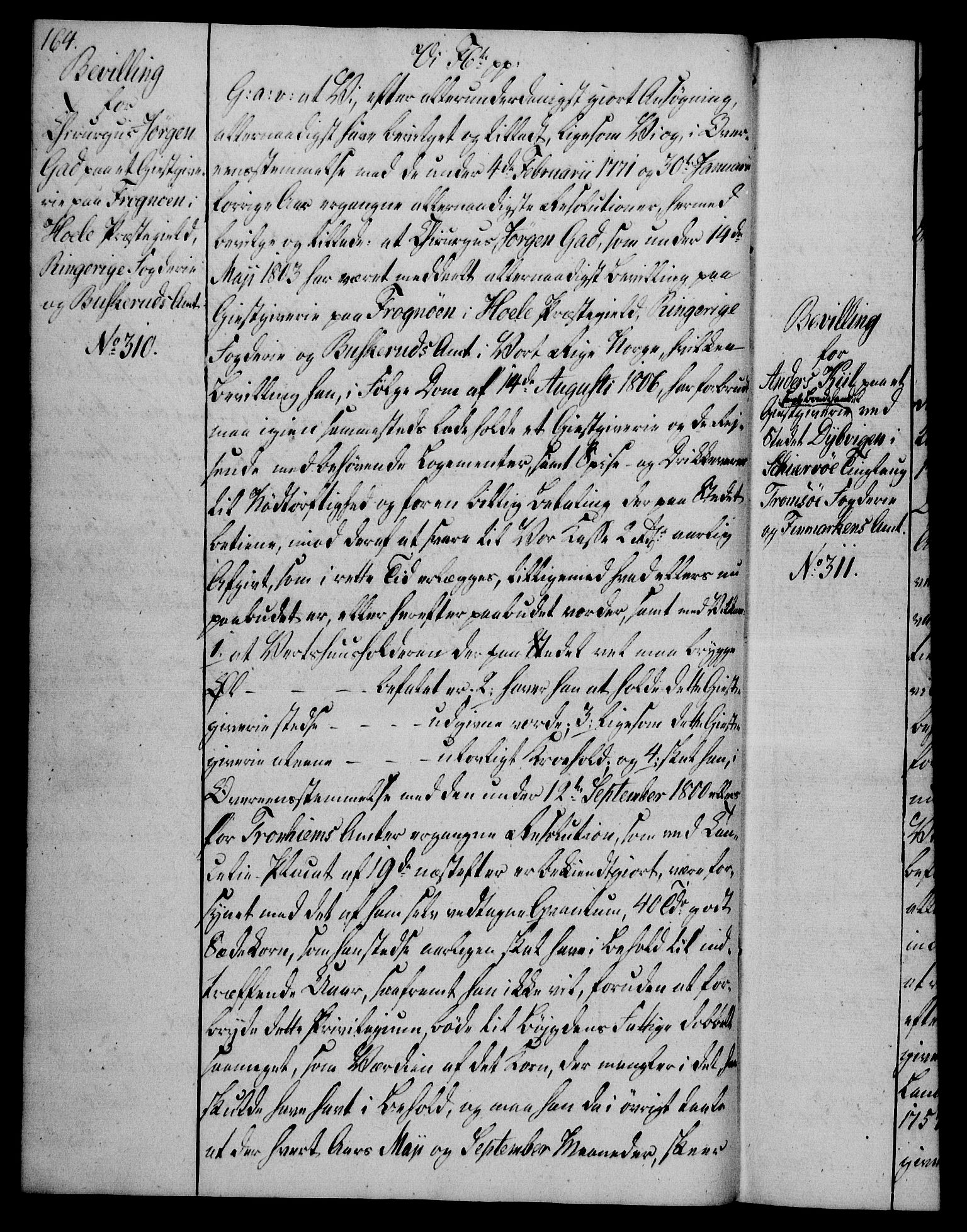 Rentekammeret, Kammerkanselliet, AV/RA-EA-3111/G/Gg/Gga/L0019: Norsk ekspedisjonsprotokoll med register (merket RK 53.19), 1807-1810, p. 164