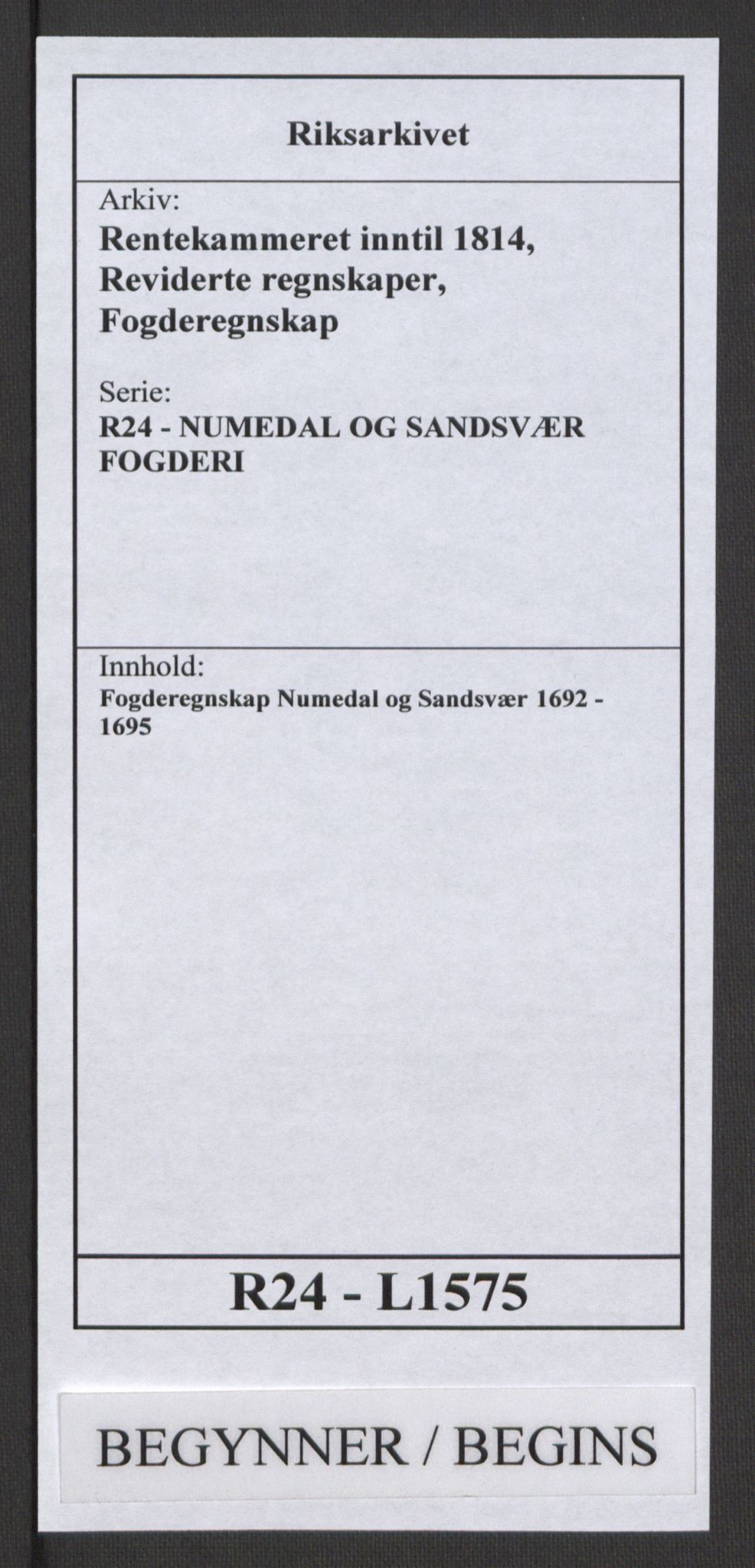 Rentekammeret inntil 1814, Reviderte regnskaper, Fogderegnskap, RA/EA-4092/R24/L1575: Fogderegnskap Numedal og Sandsvær, 1692-1695, p. 1