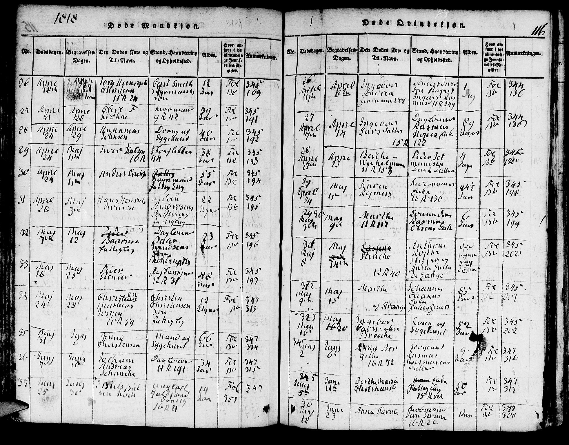 Domkirken sokneprestembete, AV/SAB-A-74801/H/Hab/L0001: Parish register (copy) no. A 1, 1816-1821, p. 116