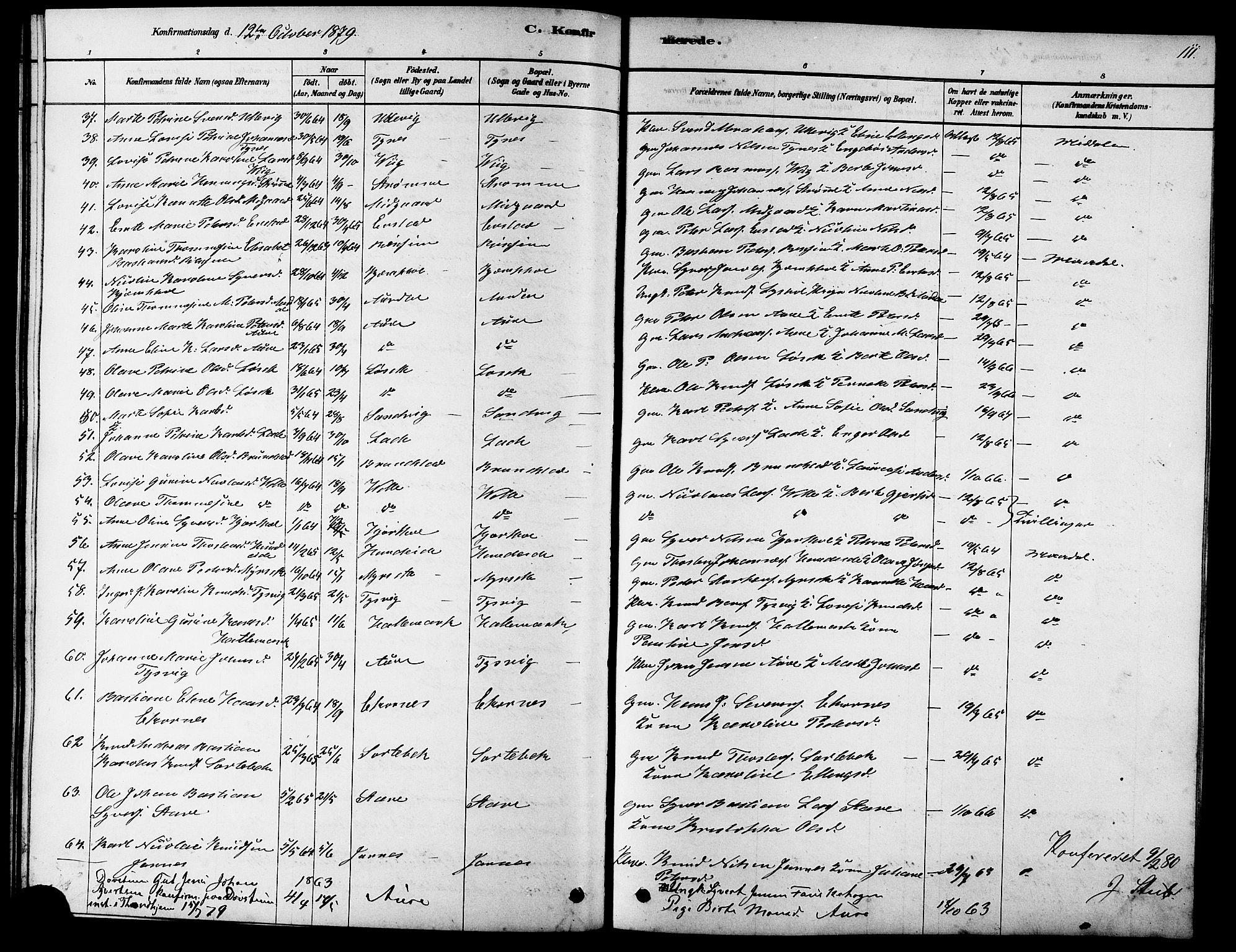 Ministerialprotokoller, klokkerbøker og fødselsregistre - Møre og Romsdal, SAT/A-1454/523/L0339: Parish register (copy) no. 523C02, 1878-1891, p. 111