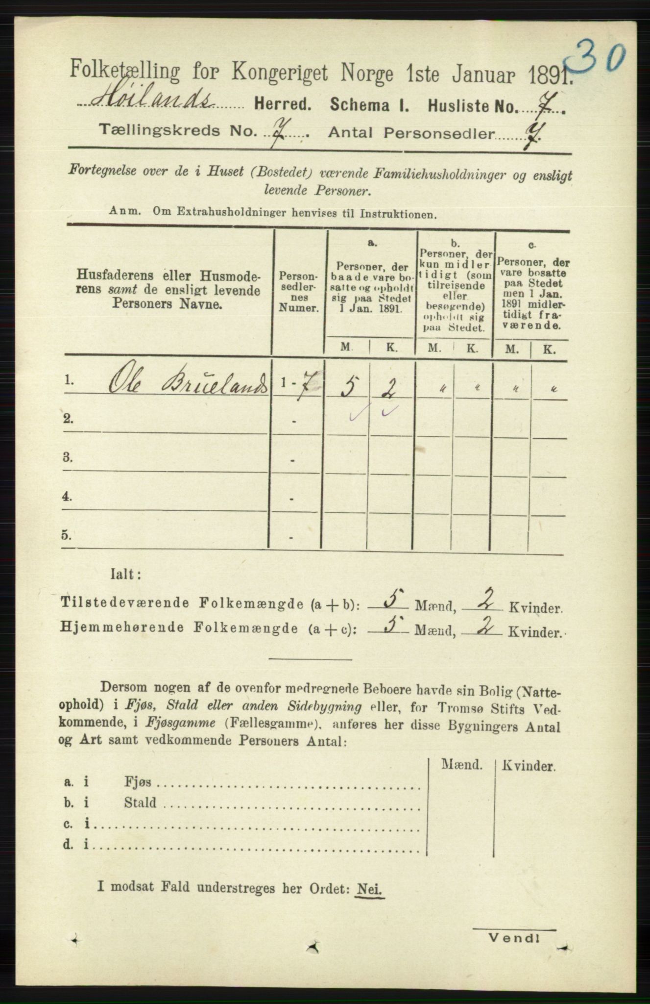 RA, 1891 census for 1123 Høyland, 1891, p. 2318