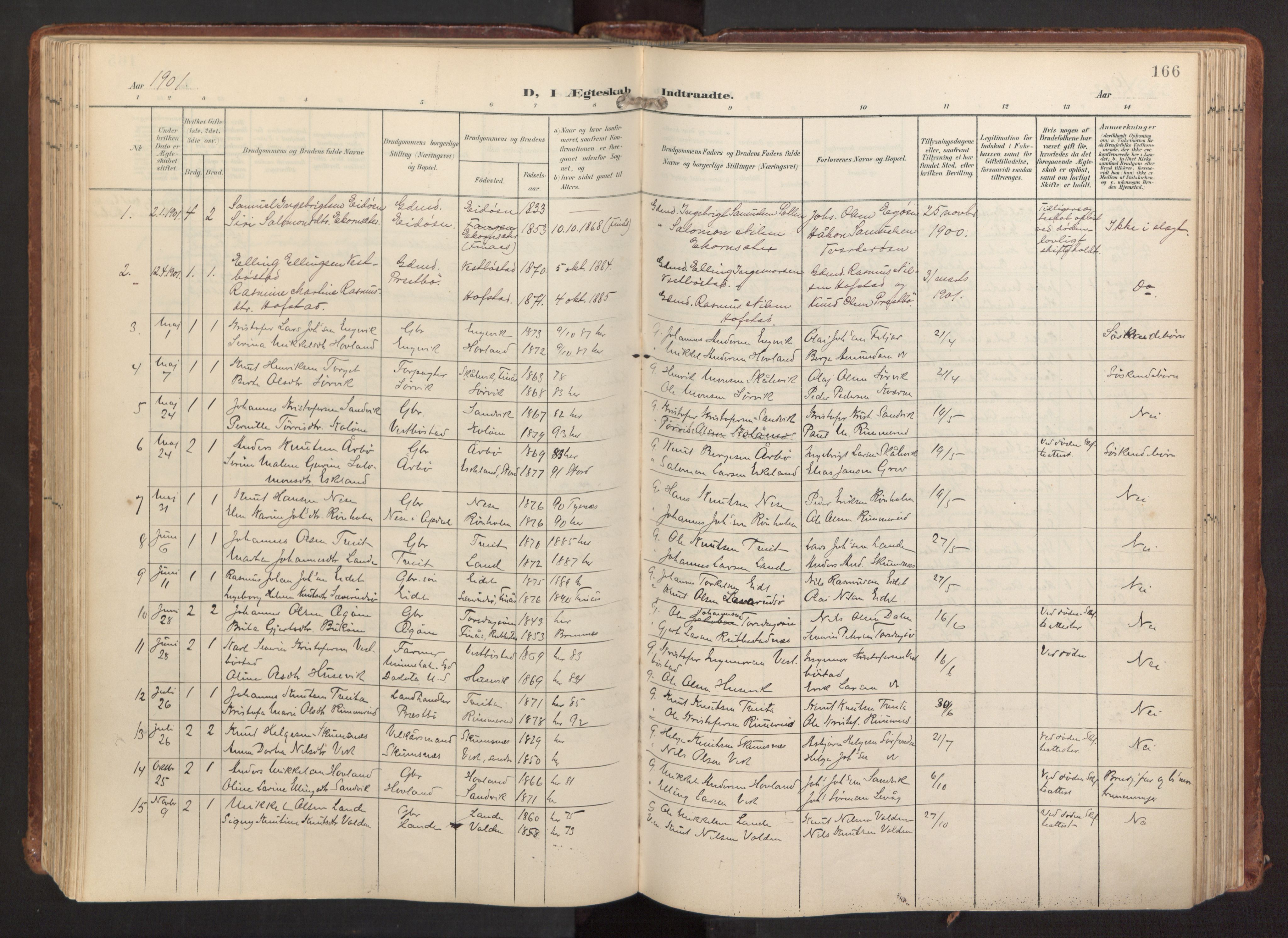 Fitjar sokneprestembete, SAB/A-99926: Parish register (official) no. A 3, 1900-1918, p. 166