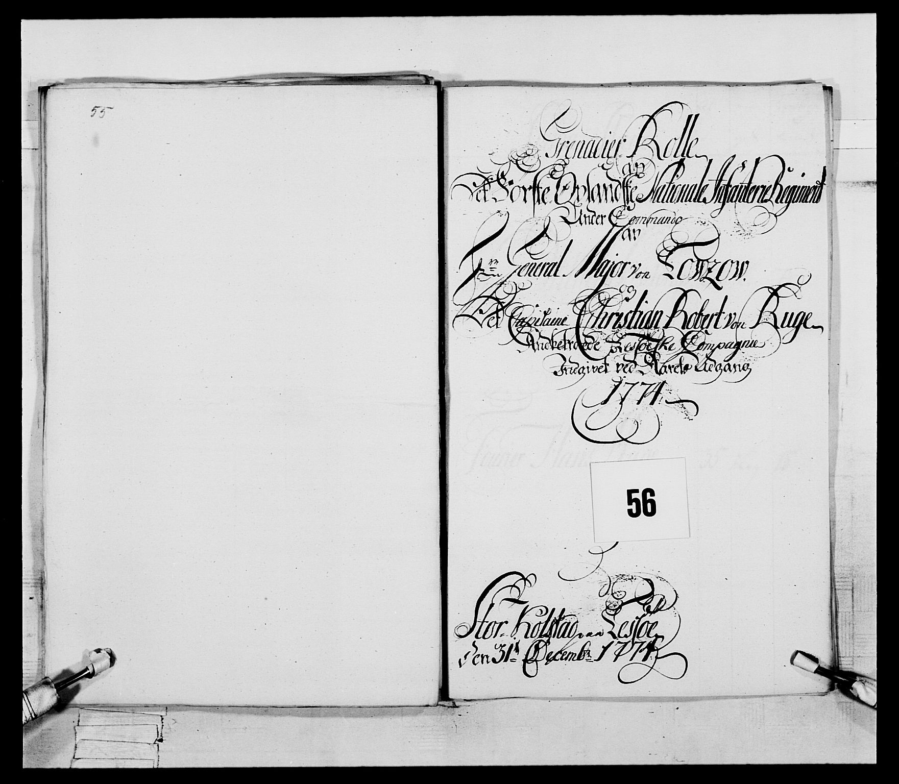 Generalitets- og kommissariatskollegiet, Det kongelige norske kommissariatskollegium, RA/EA-5420/E/Eh/L0058: 1. Opplandske nasjonale infanteriregiment, 1772-1774, p. 649