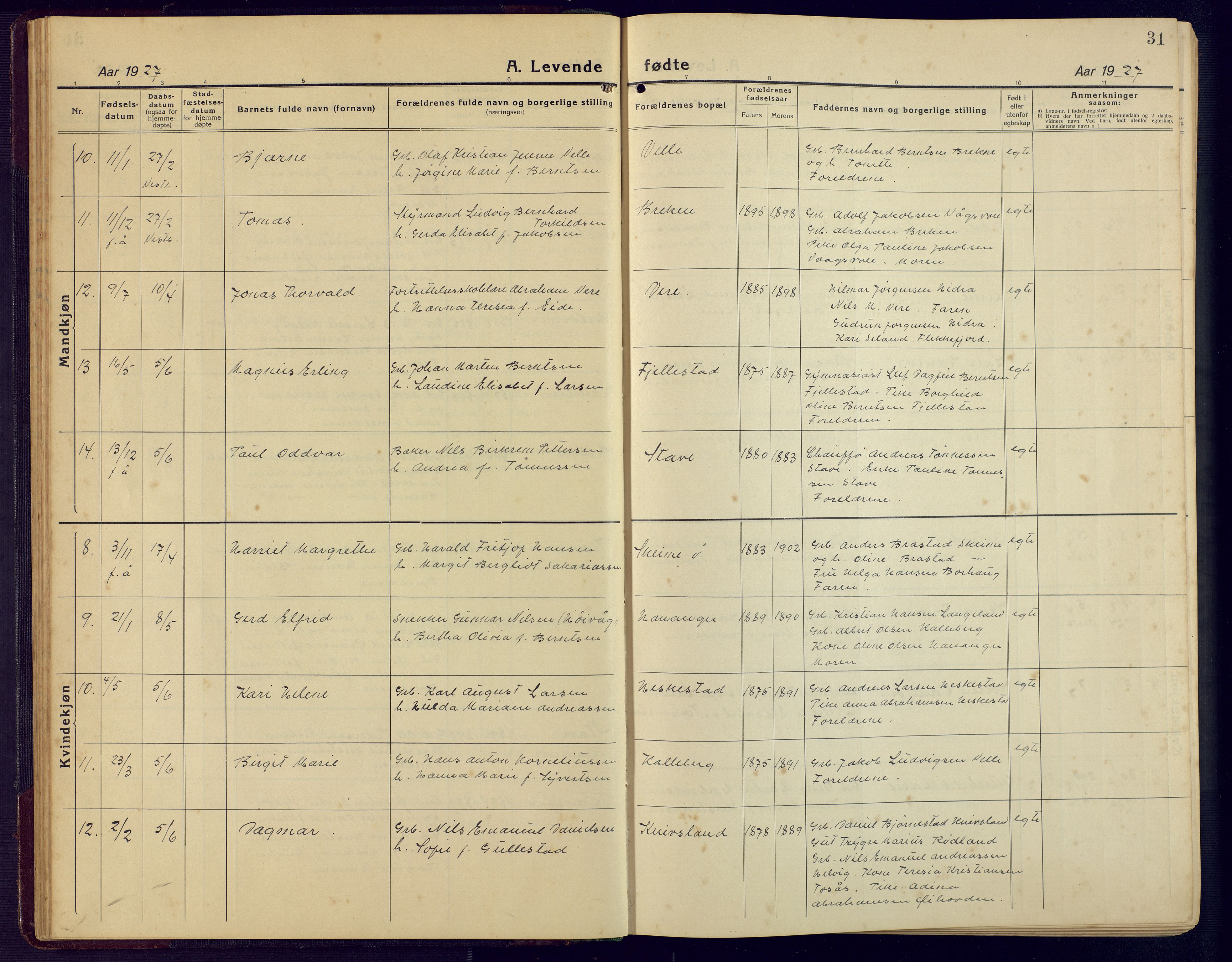 Lista sokneprestkontor, AV/SAK-1111-0027/F/Fb/L0006: Parish register (copy) no. B 6, 1924-1947, p. 31