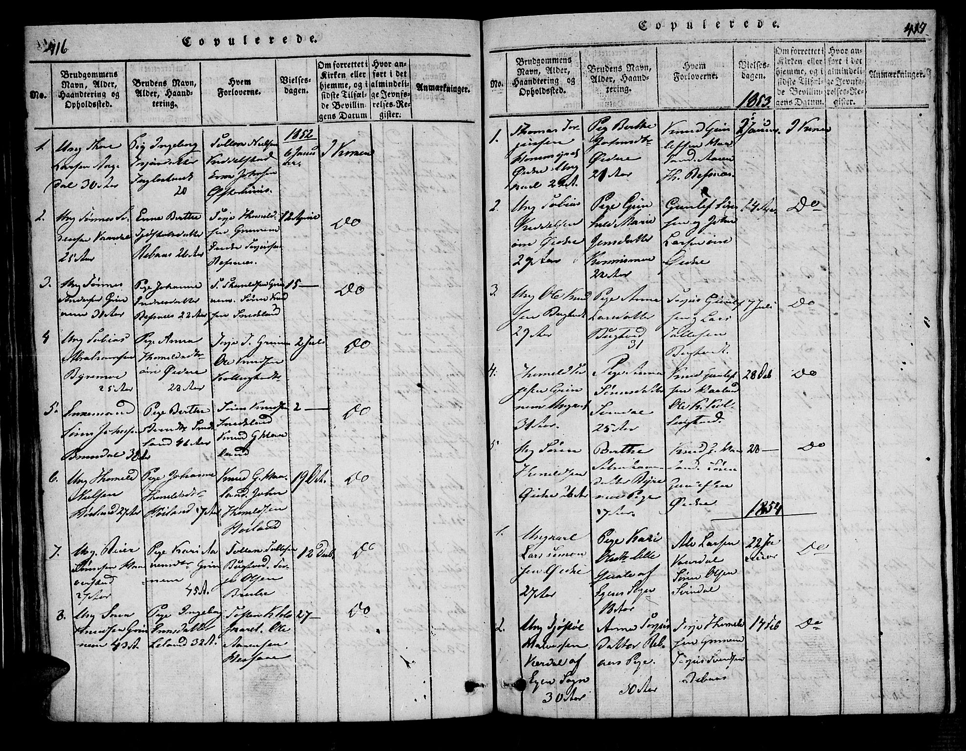 Bjelland sokneprestkontor, SAK/1111-0005/F/Fa/Fac/L0001: Parish register (official) no. A 1, 1815-1866, p. 416-417