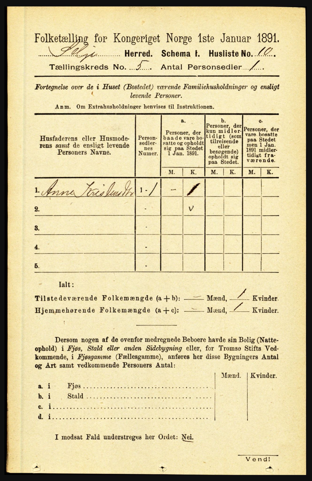 RA, 1891 census for 1441 Selje, 1891, p. 1361