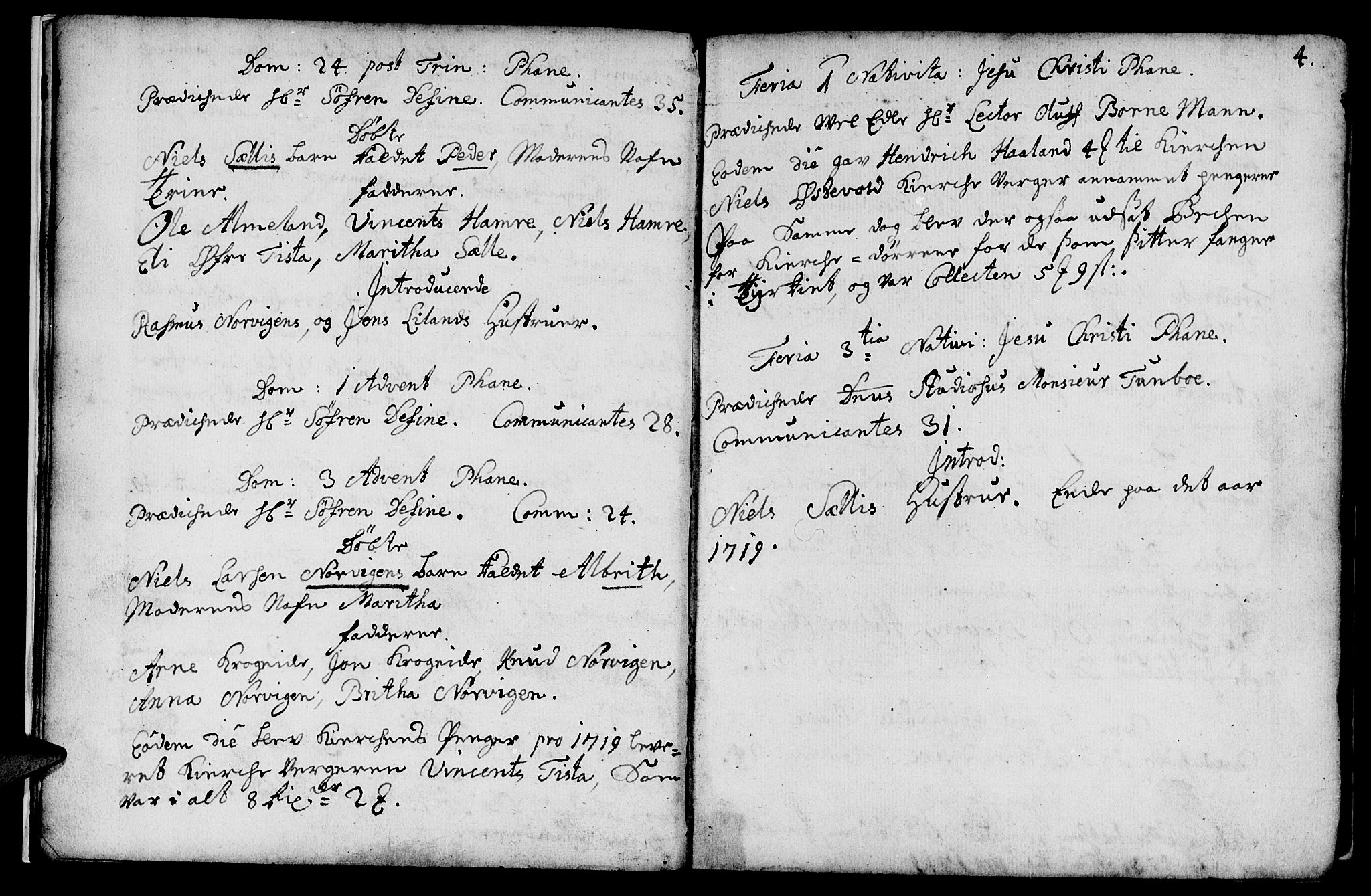 Fana Sokneprestembete, AV/SAB-A-75101/H/Haa/Haaa/L0002: Parish register (official) no. A 2, 1719-1735, p. 4