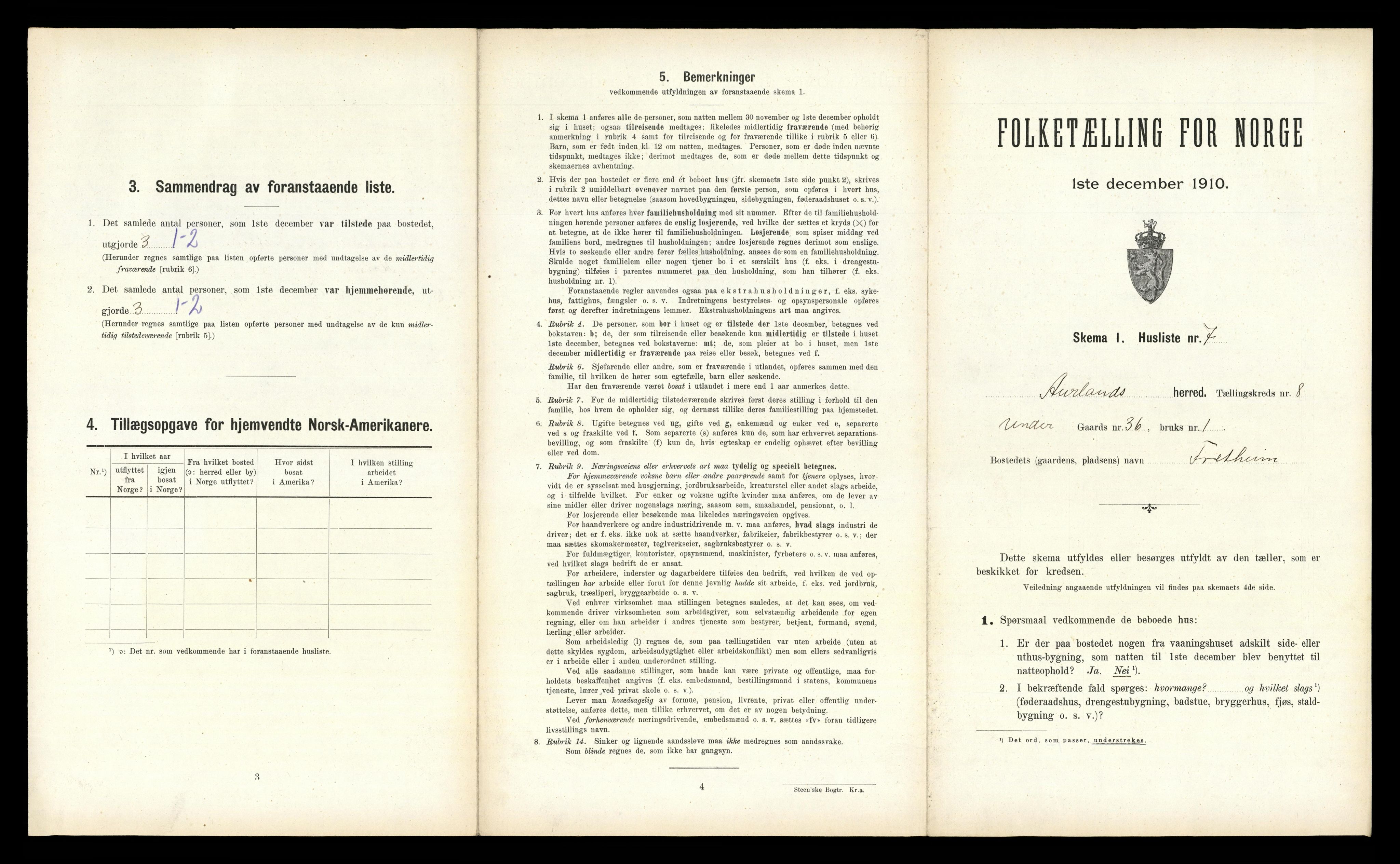 RA, 1910 census for Aurland, 1910, p. 715