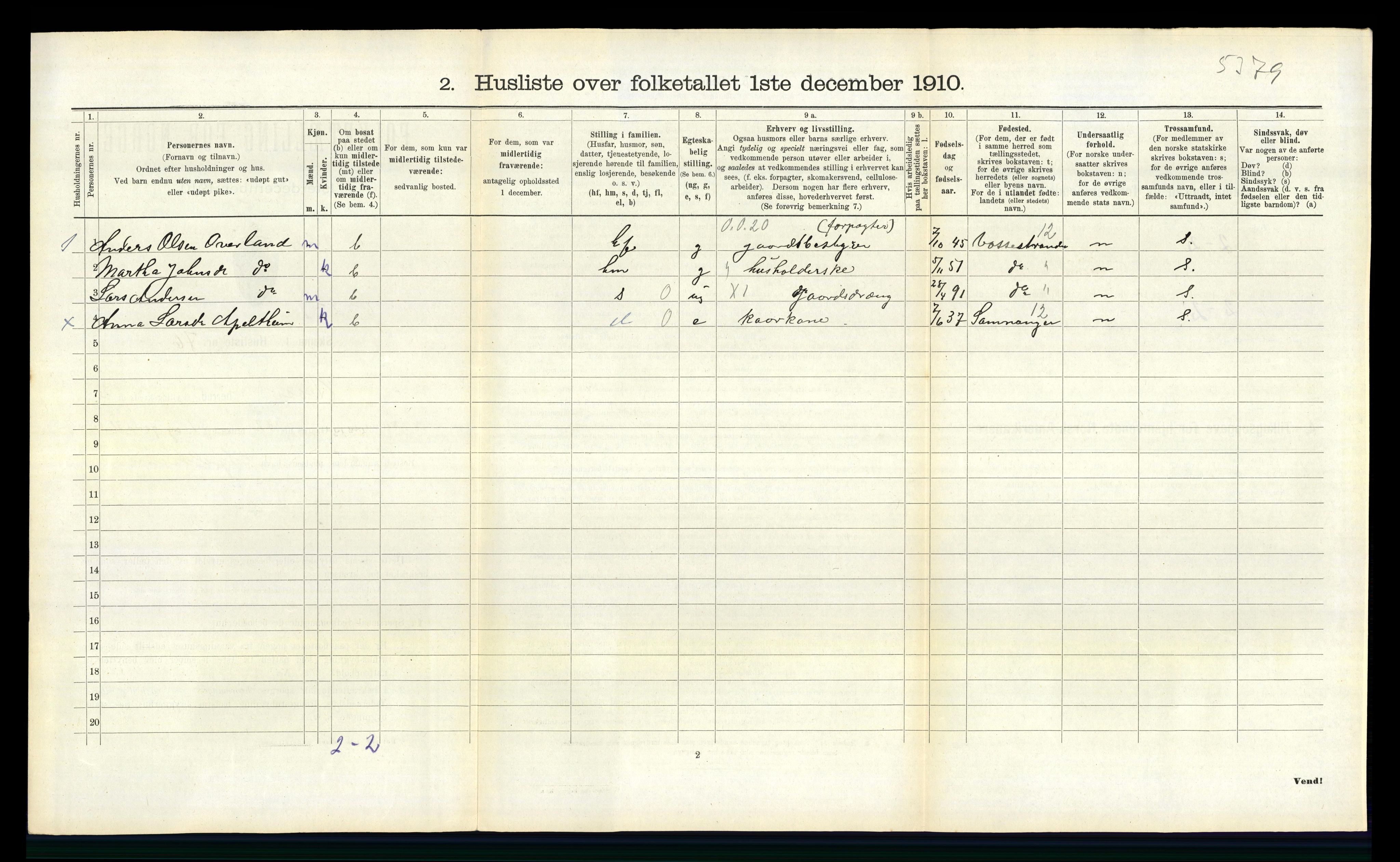 RA, 1910 census for Voss, 1910, p. 325