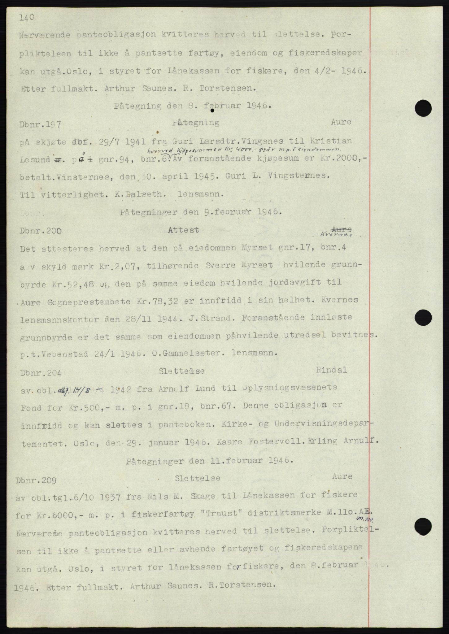 Nordmøre sorenskriveri, SAT/A-4132/1/2/2Ca: Mortgage book no. C82b, 1946-1951, Diary no: : 197/1946