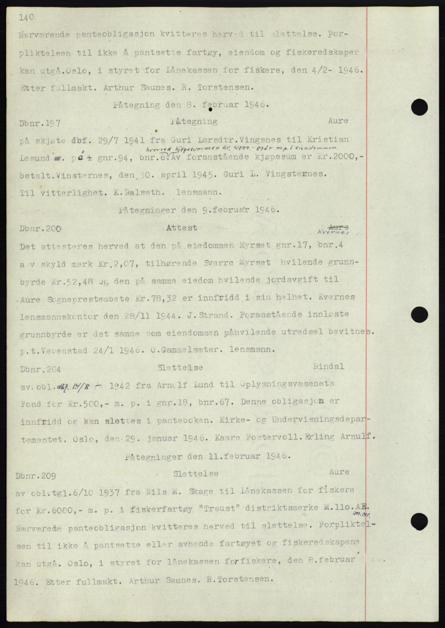 Nordmøre sorenskriveri, AV/SAT-A-4132/1/2/2Ca: Mortgage book no. C82b, 1946-1951, Diary no: : 197/1946