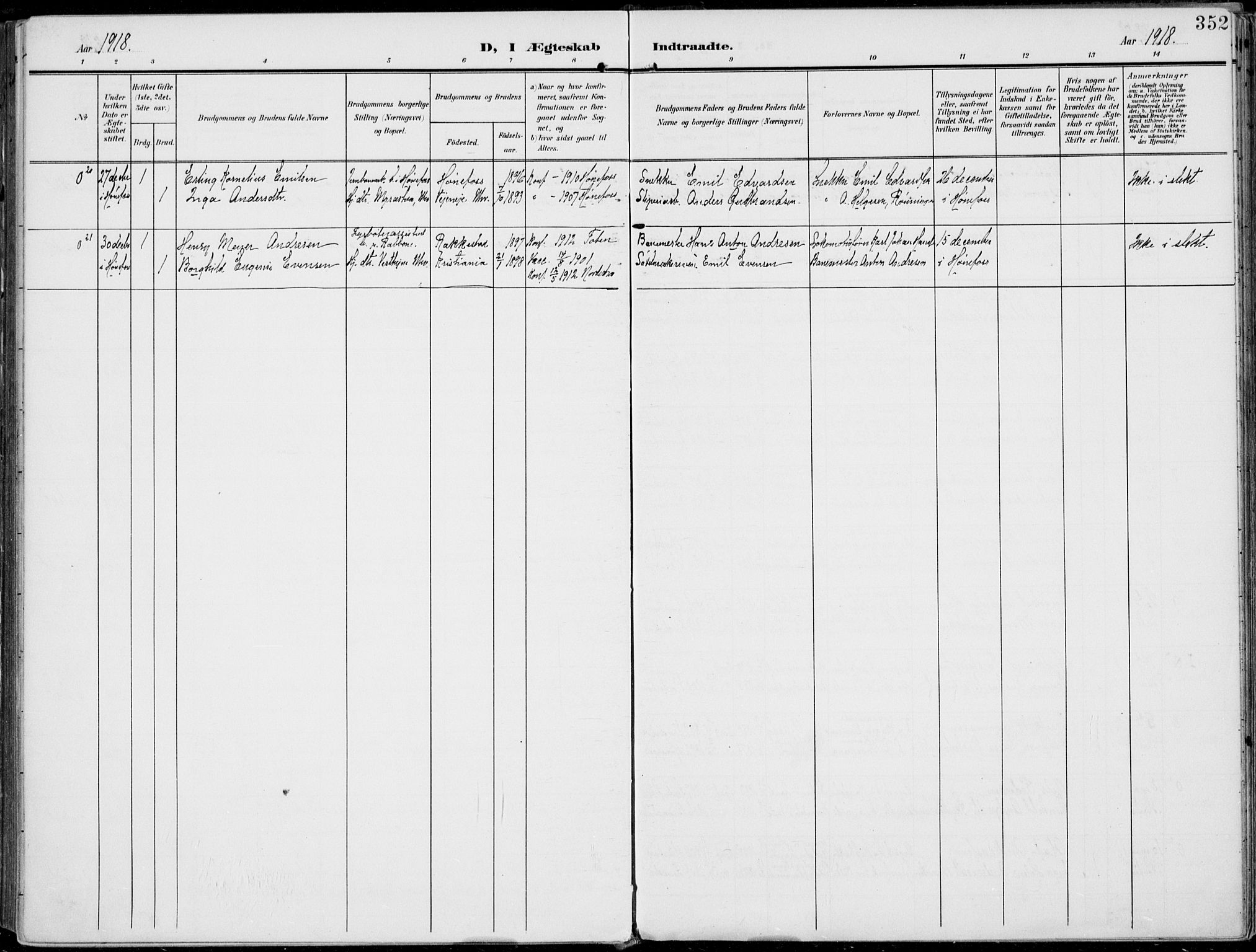 Norderhov kirkebøker, SAKO/A-237/F/Fa/L0017: Parish register (official) no. 17, 1903-1919, p. 352