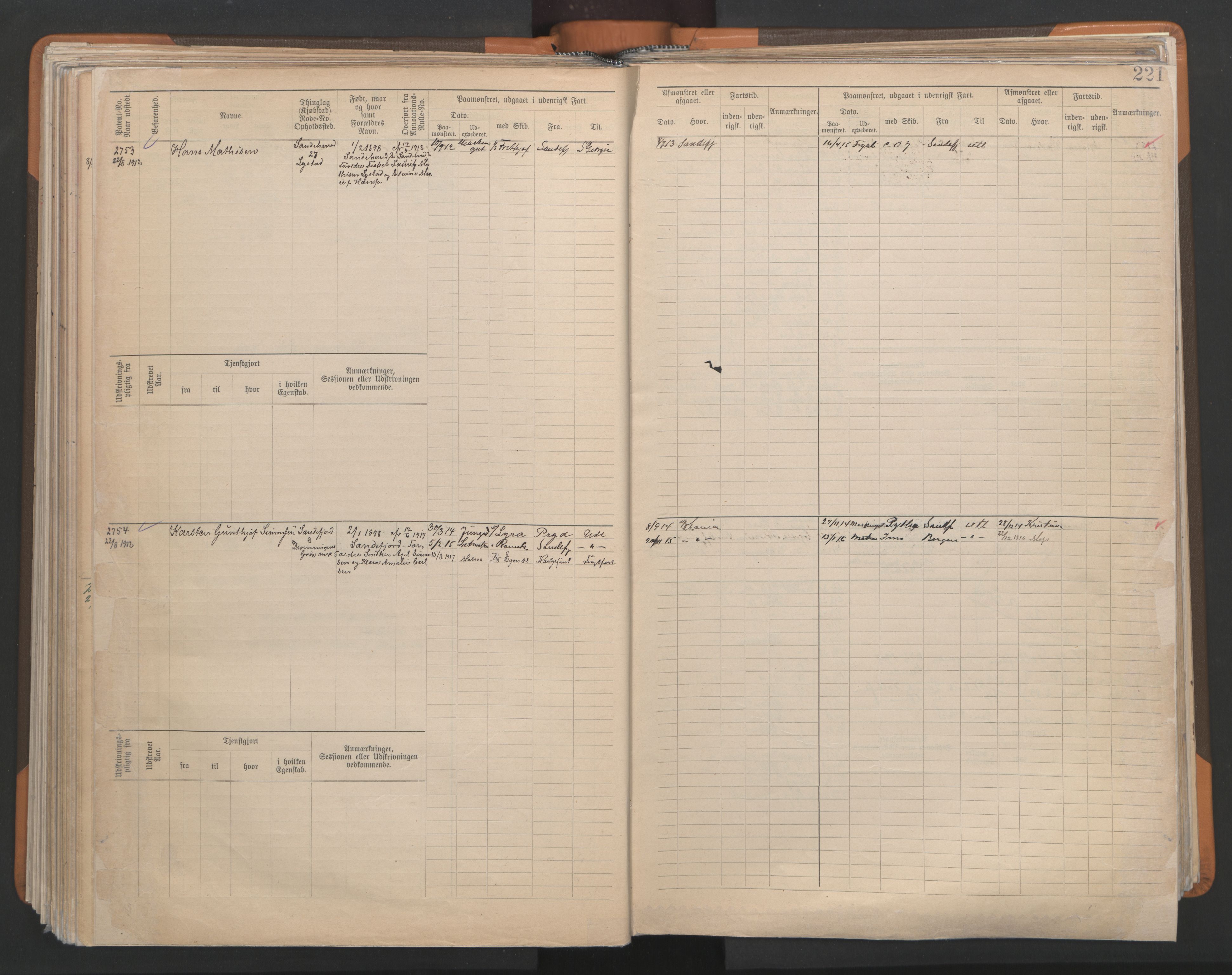 Sandefjord innrulleringskontor, AV/SAKO-A-788/F/Fb/L0009: Hovedrulle, 1897, p. 221