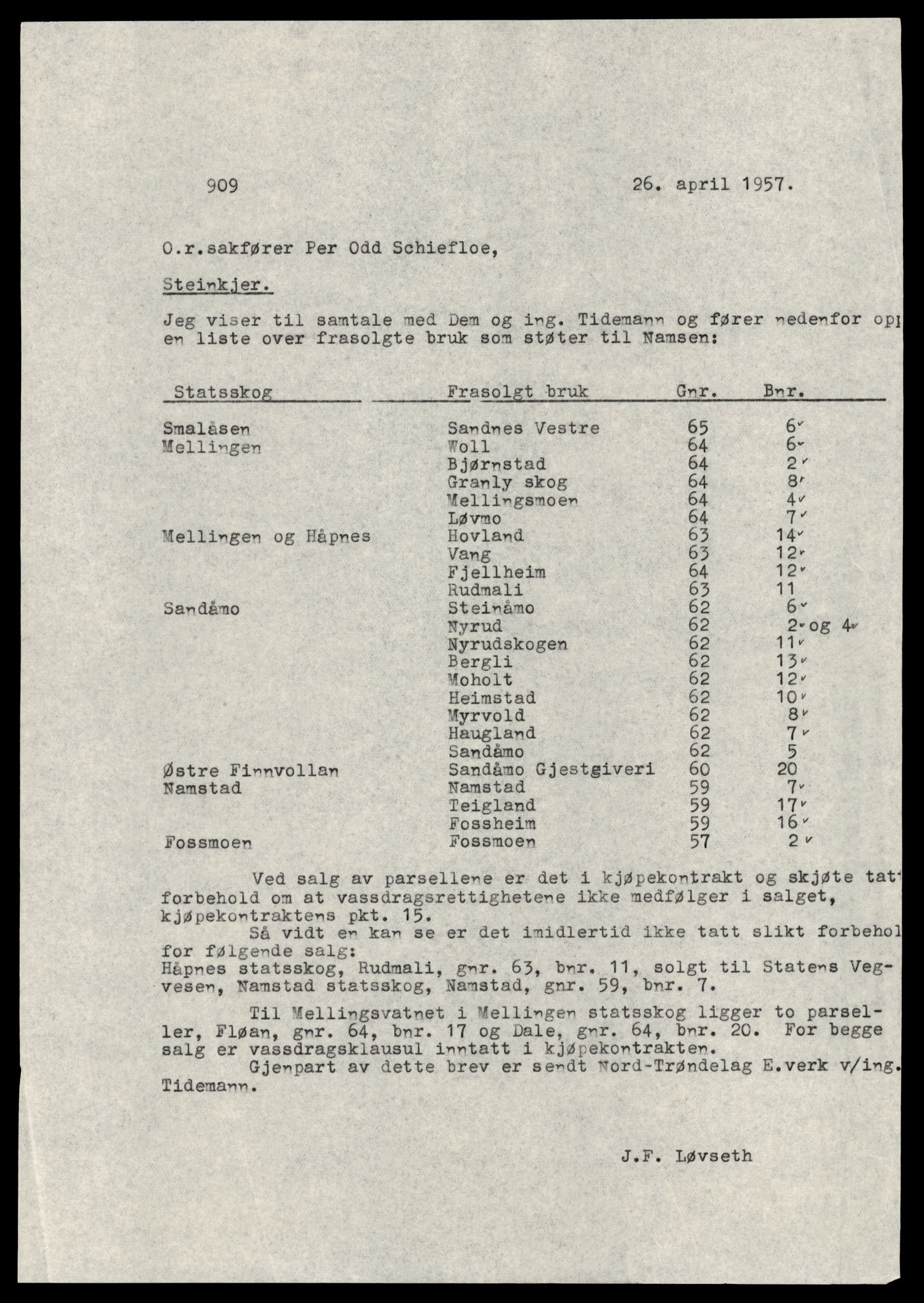 Statskog Trøndelag / Møre, AV/SAT-A-4532/1/D/Da/L0336/0007: Sakarkiv / Vassdragsreguleringer m.m. - Kraftverkene Øvre Namsen, diverse (grunnerstatninger), 1957-1963, p. 27