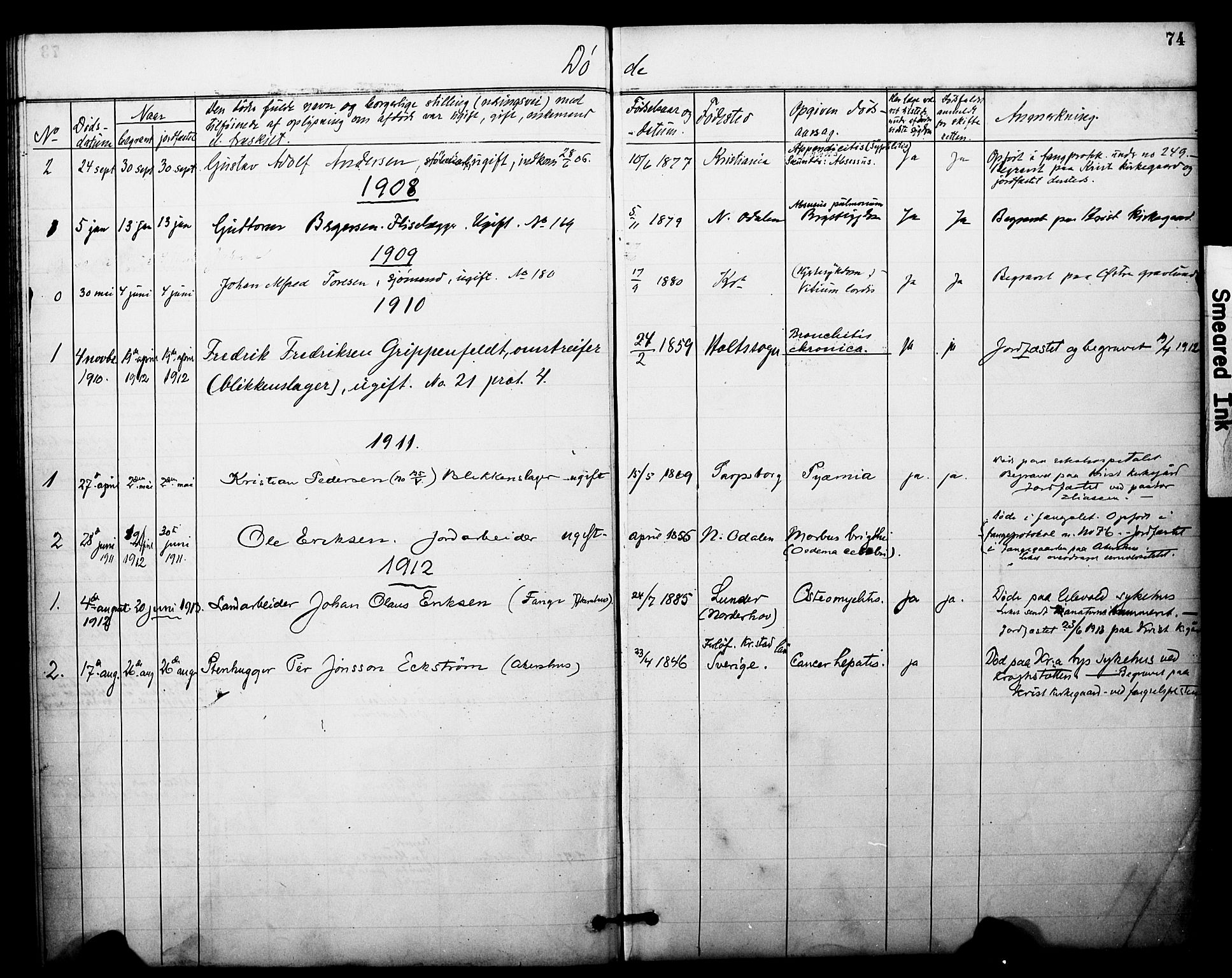 Akershus festnings slaveri Kirkebøker, SAO/A-10841/F/Fa/L0003: Parish register (official) no. 3, 1884-1912, p. 74