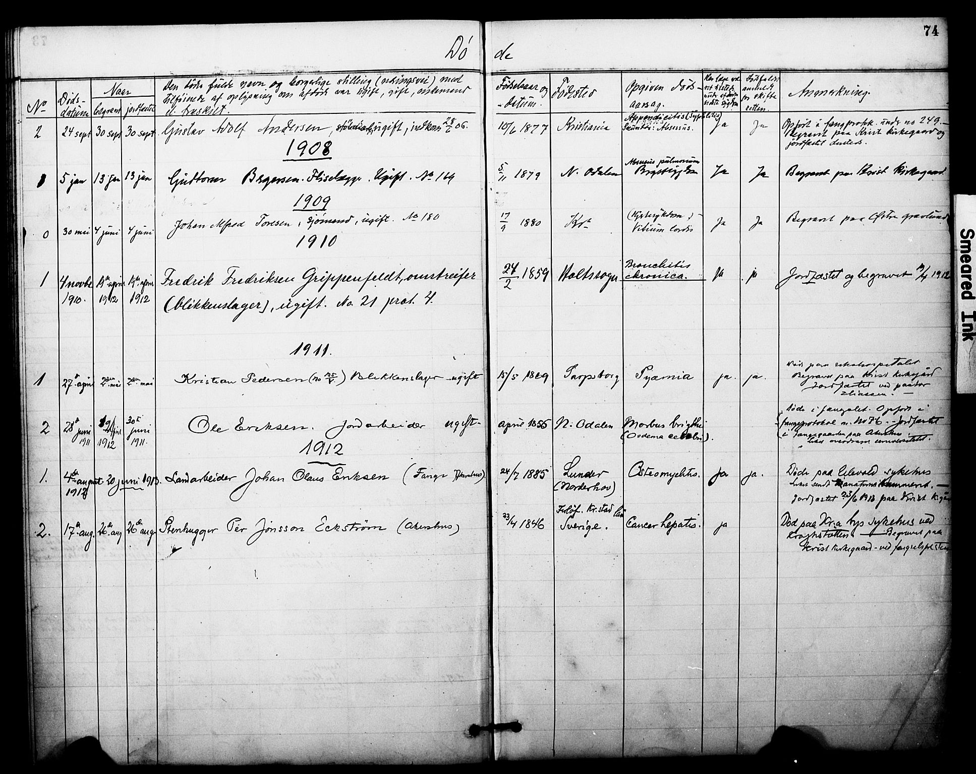 Akershus festnings slaveri Kirkebøker, AV/SAO-A-10841/F/Fa/L0003: Parish register (official) no. 3, 1884-1912, p. 74