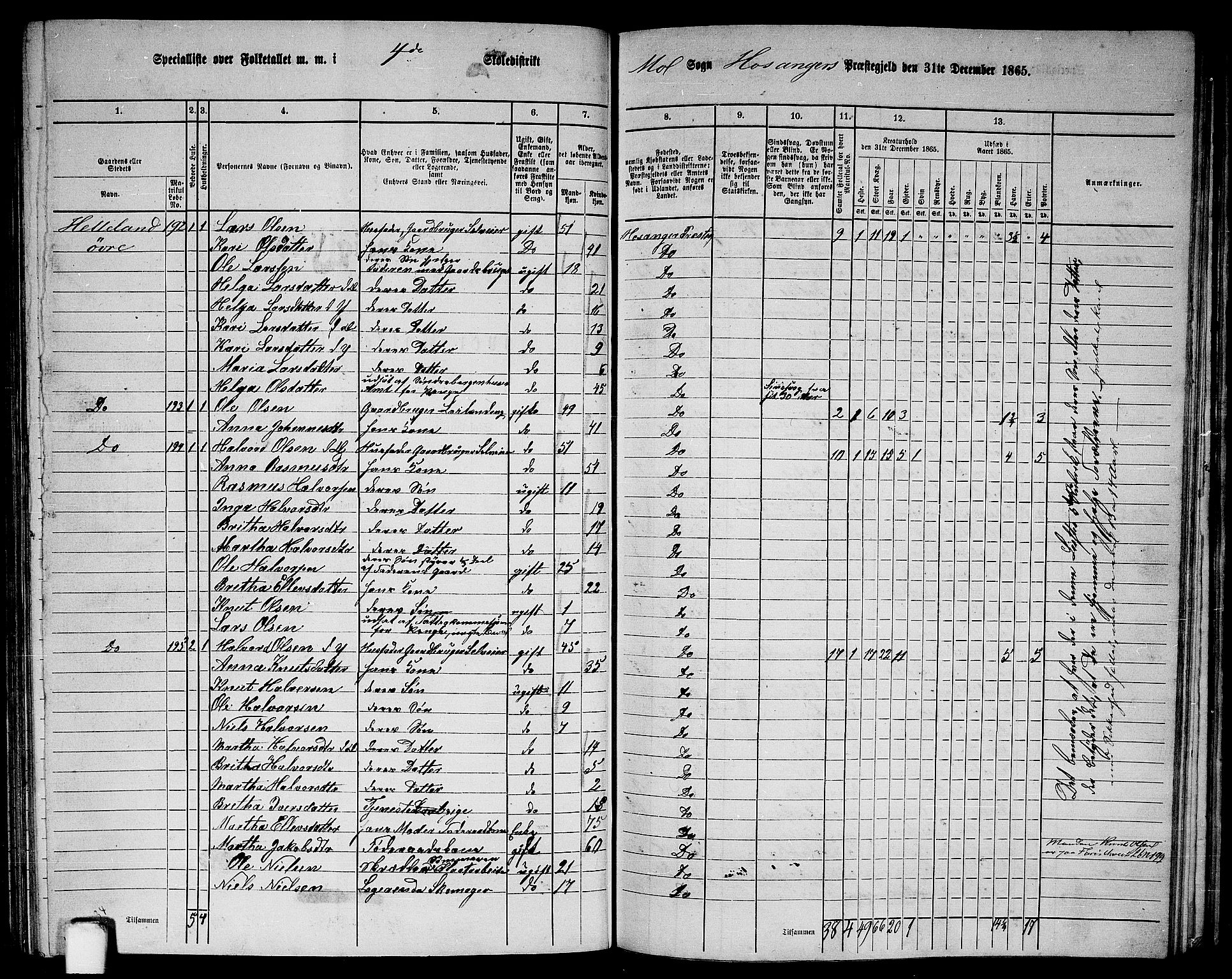 RA, 1865 census for Hosanger, 1865, p. 127