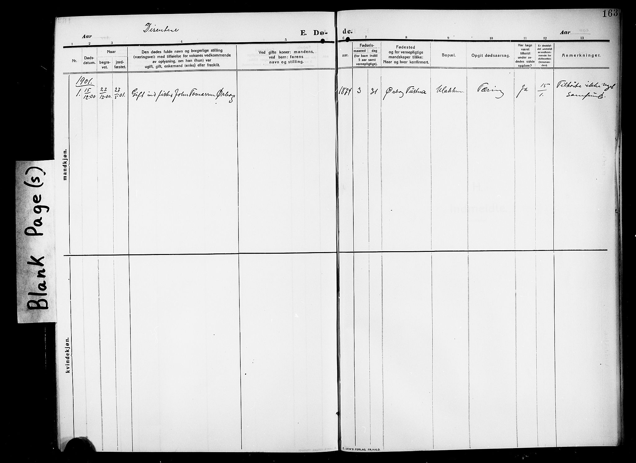 Ministerialprotokoller, klokkerbøker og fødselsregistre - Møre og Romsdal, SAT/A-1454/582/L0949: Parish register (copy) no. 582C01, 1909-1925, p. 163