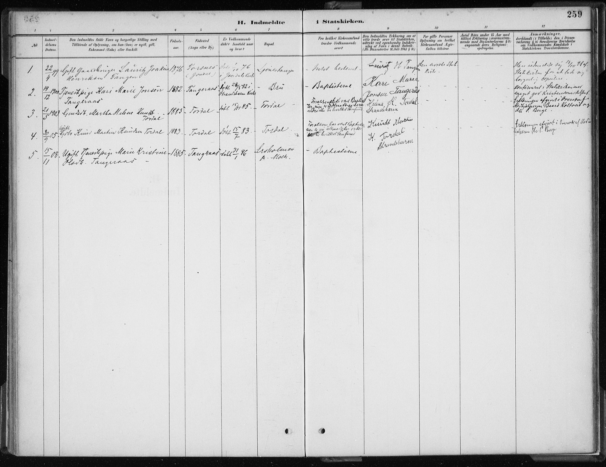 Strandebarm sokneprestembete, AV/SAB-A-78401/H/Haa: Parish register (official) no. B  1, 1886-1908, p. 259