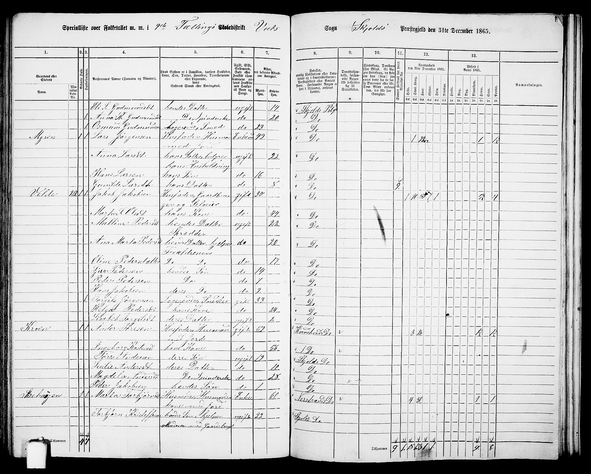 RA, 1865 census for Skjold, 1865, p. 134