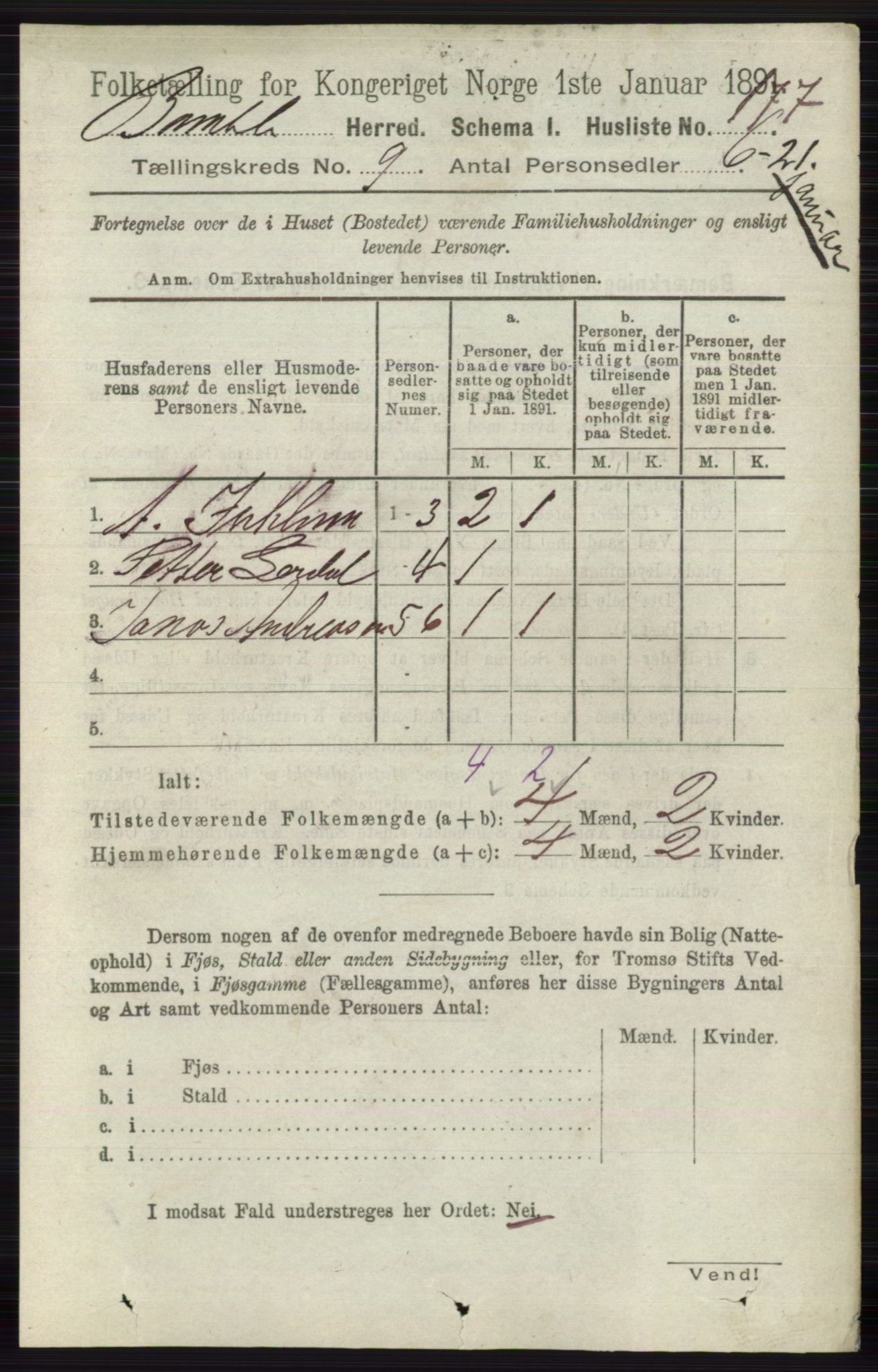 RA, 1891 census for 0814 Bamble, 1891, p. 4181