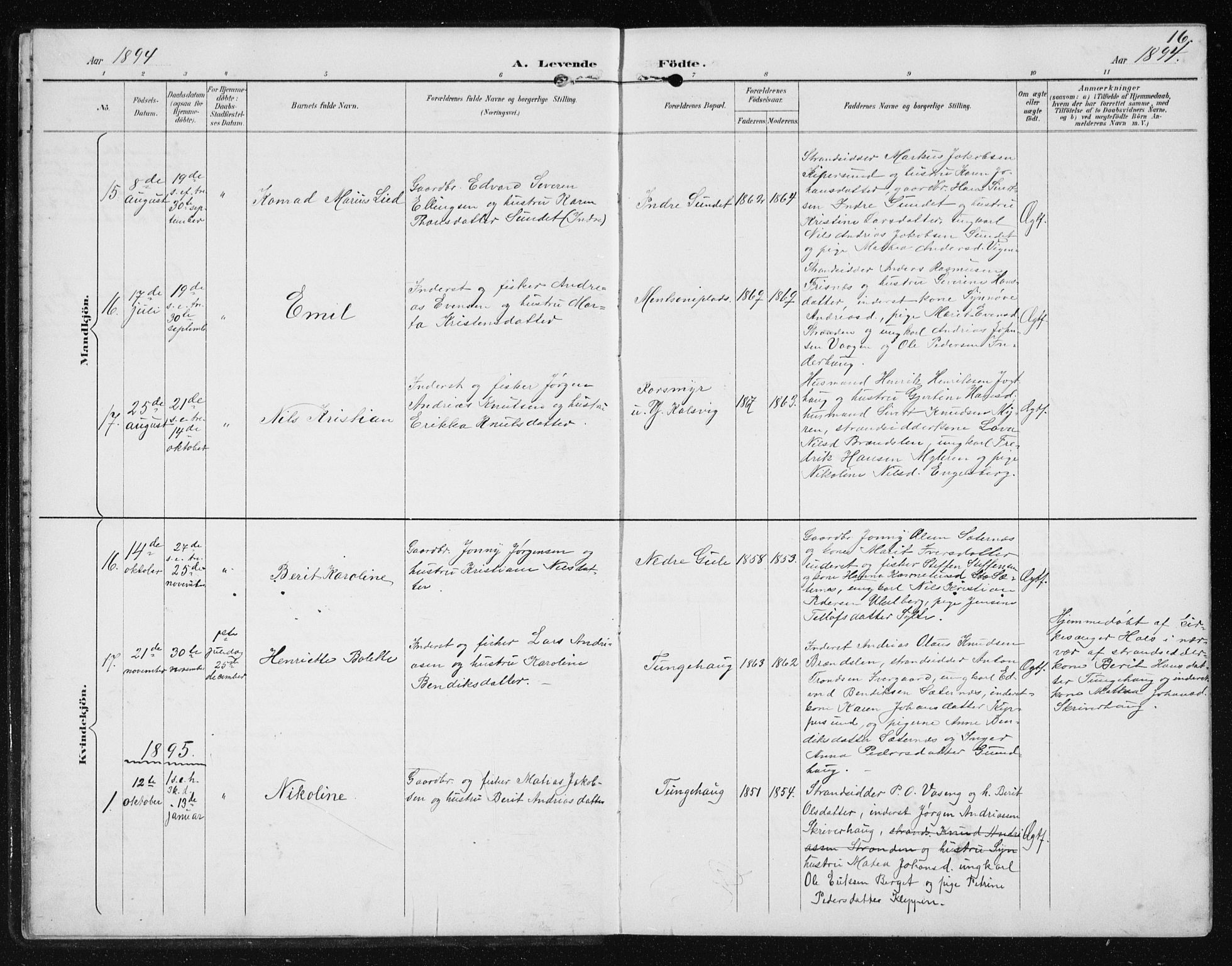 Ministerialprotokoller, klokkerbøker og fødselsregistre - Møre og Romsdal, AV/SAT-A-1454/566/L0773: Parish register (copy) no. 566C02, 1892-1909, p. 16