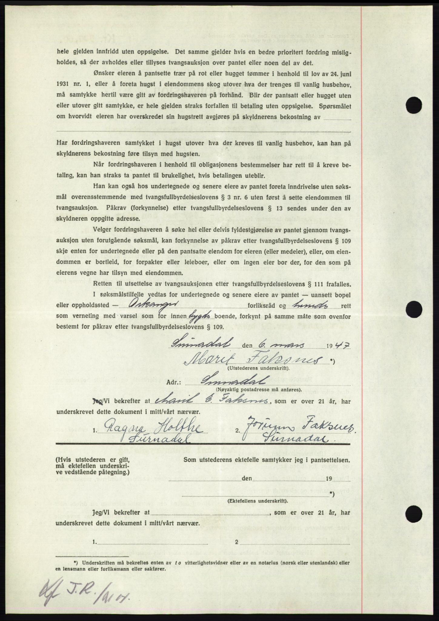 Nordmøre sorenskriveri, AV/SAT-A-4132/1/2/2Ca: Mortgage book no. B95, 1946-1947, Diary no: : 634/1947