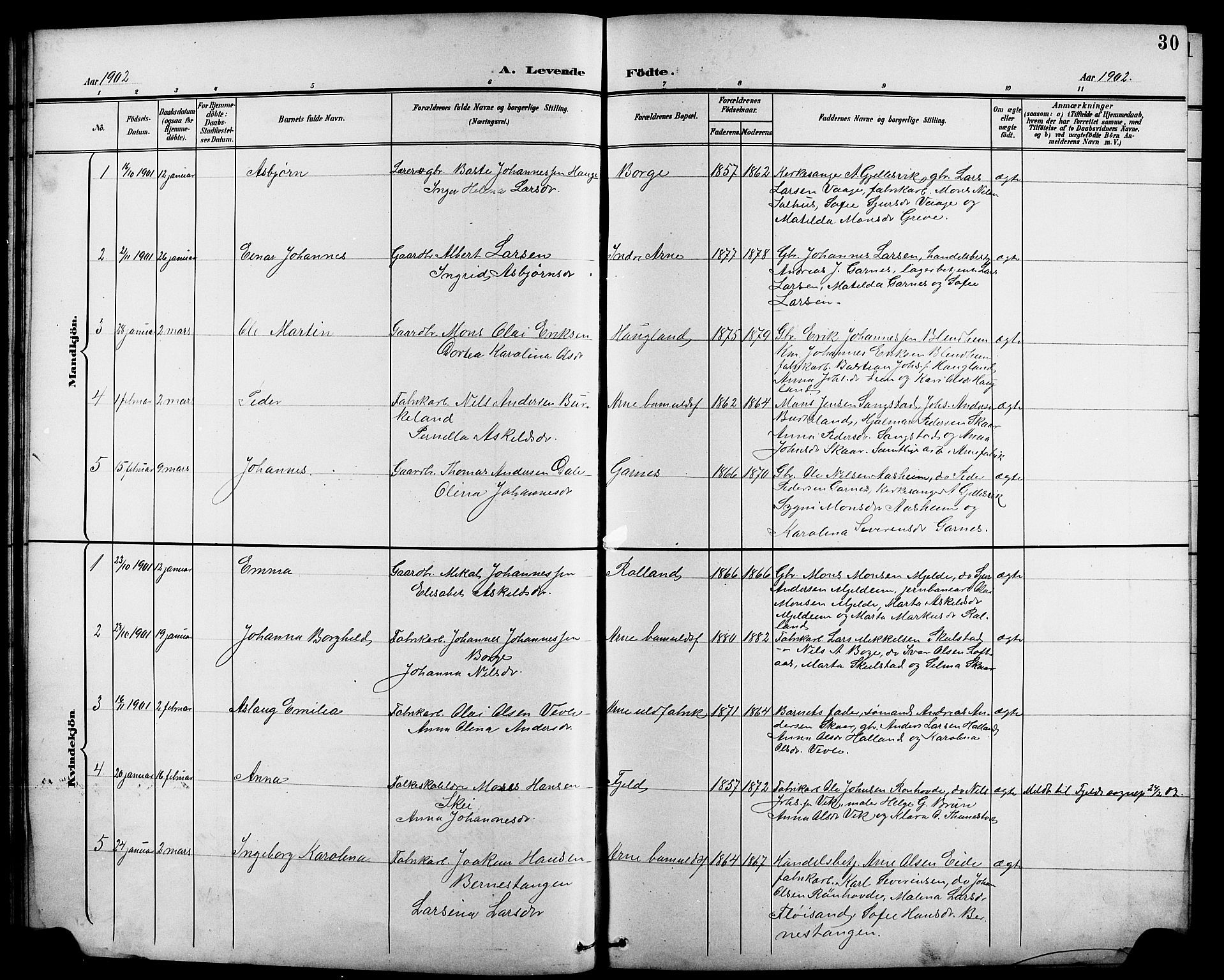 Arna Sokneprestembete, SAB/A-74001/H/Ha/Hab: Parish register (copy) no. A 4, 1898-1910, p. 30