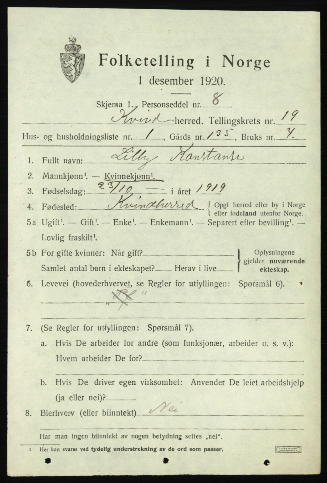 SAB, 1920 census for Kvinnherad, 1920, p. 11900